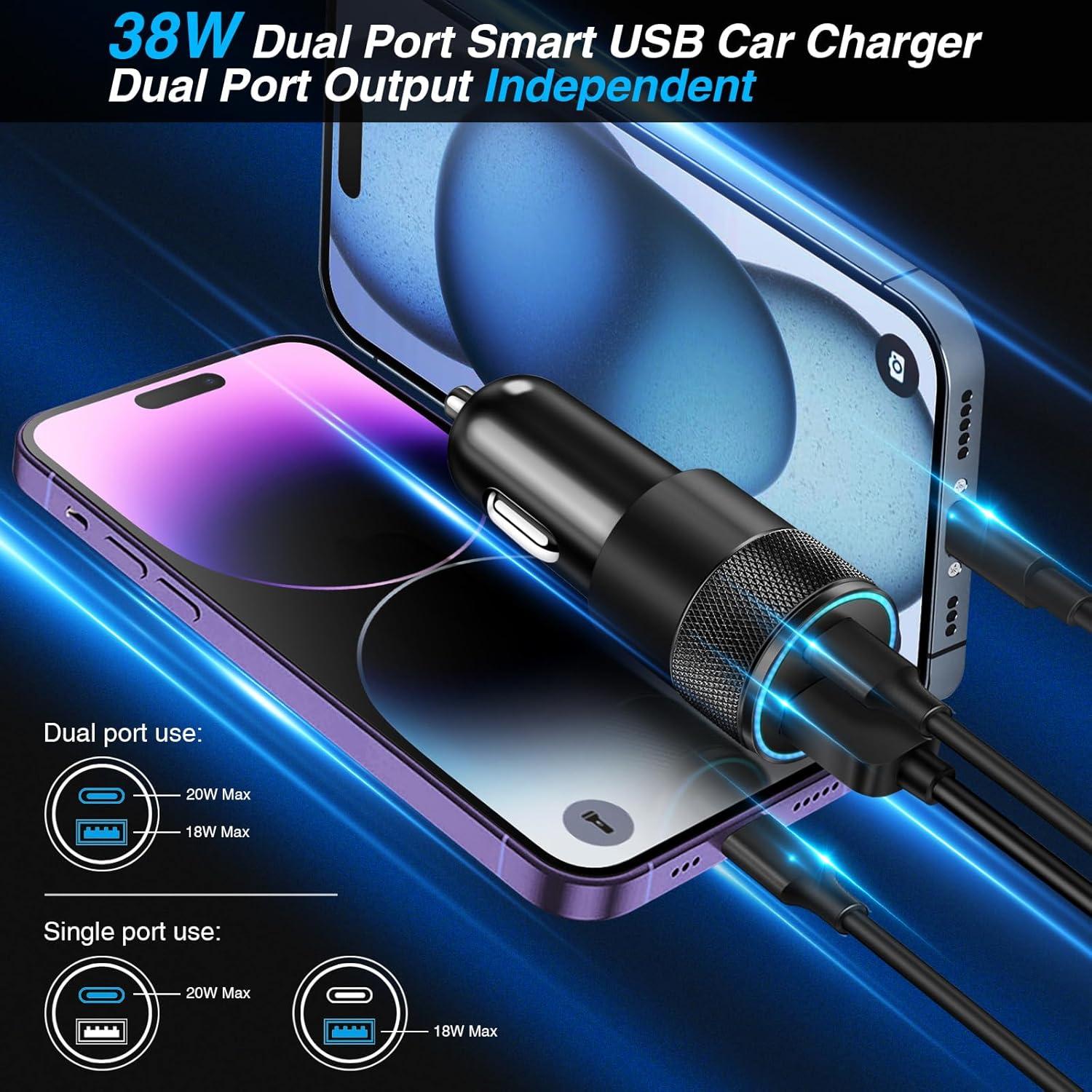 Cargador de Coche USB C y USB-A 38W Doble Puerto - 2 Paquetes