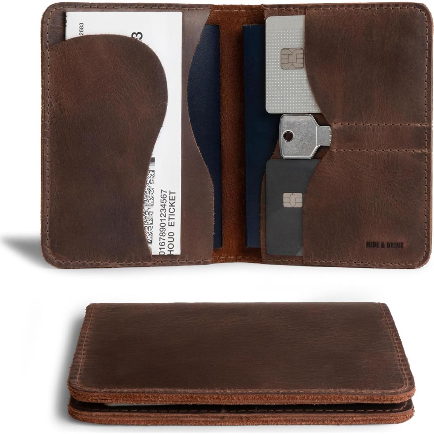 Funda Doble para Pasaporte Hide & Drink Cuero Marrón Bourbon