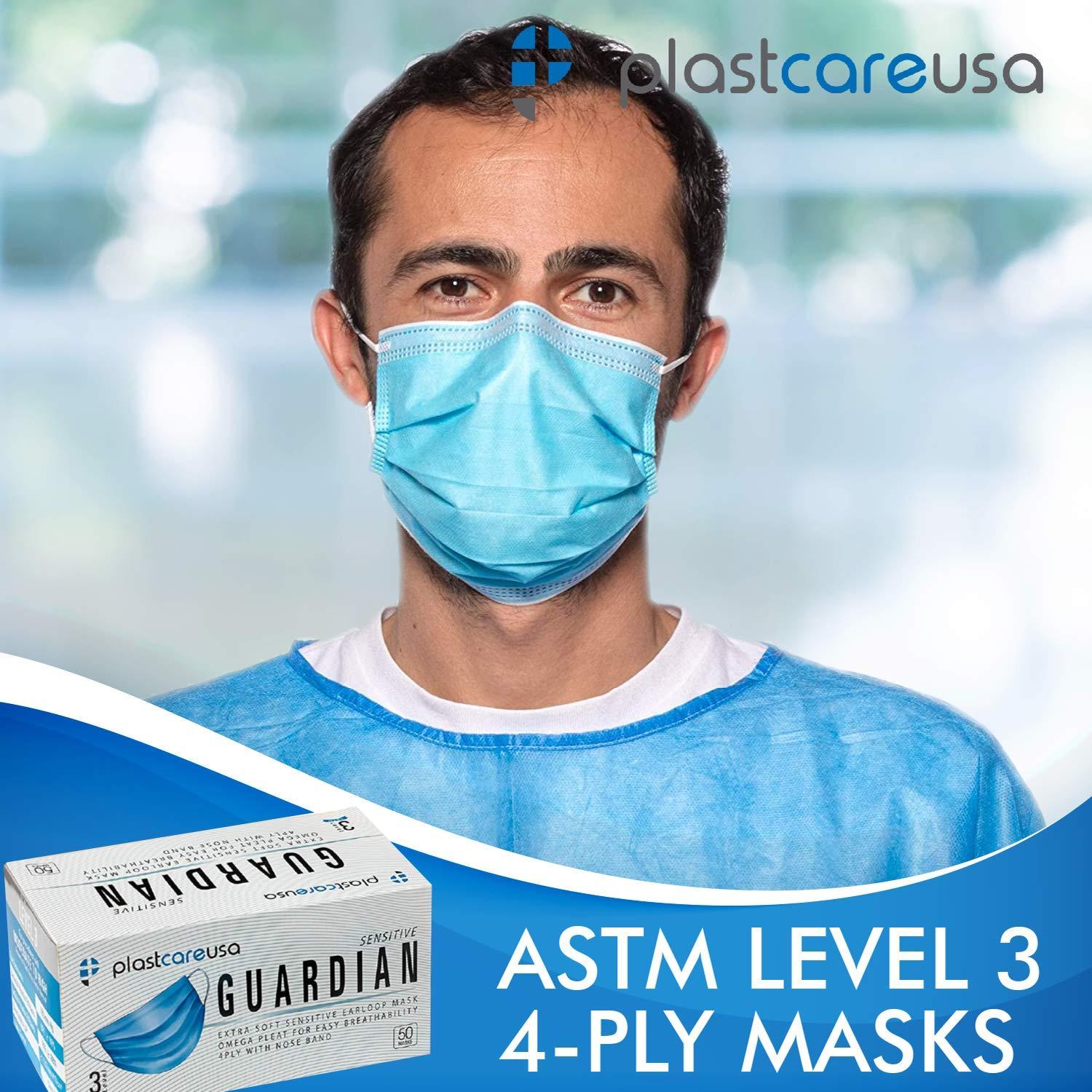Mascarillas Desechables PlastCare USA 50 Unidades Azul ASTM 3