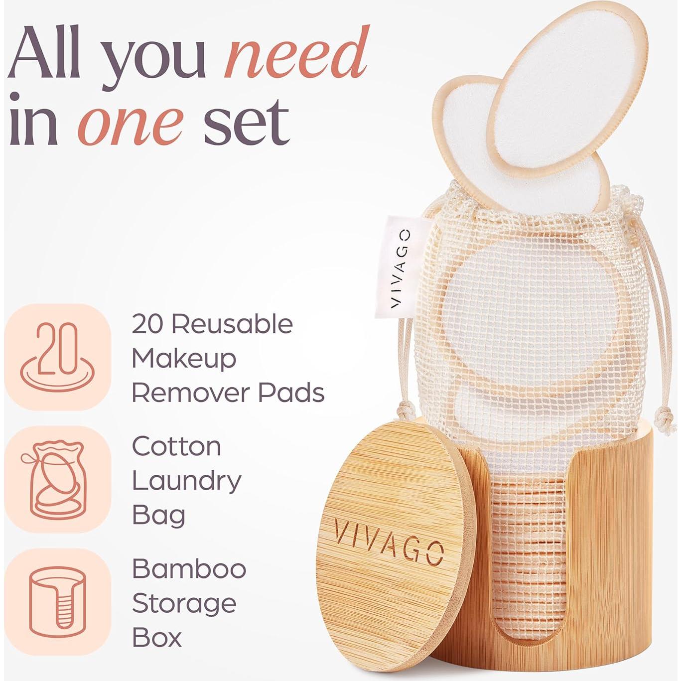 Rondas de Algodón Reutilizables VIVAGO - 20 Piezas 8 cm