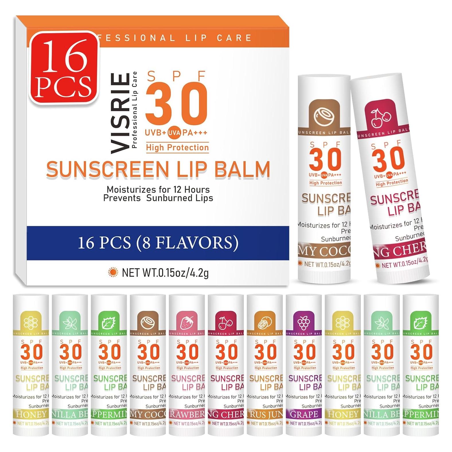 Bálsamo Labial SPF 30 VISRIE - Paquete de 16 Tubos Hidratantes