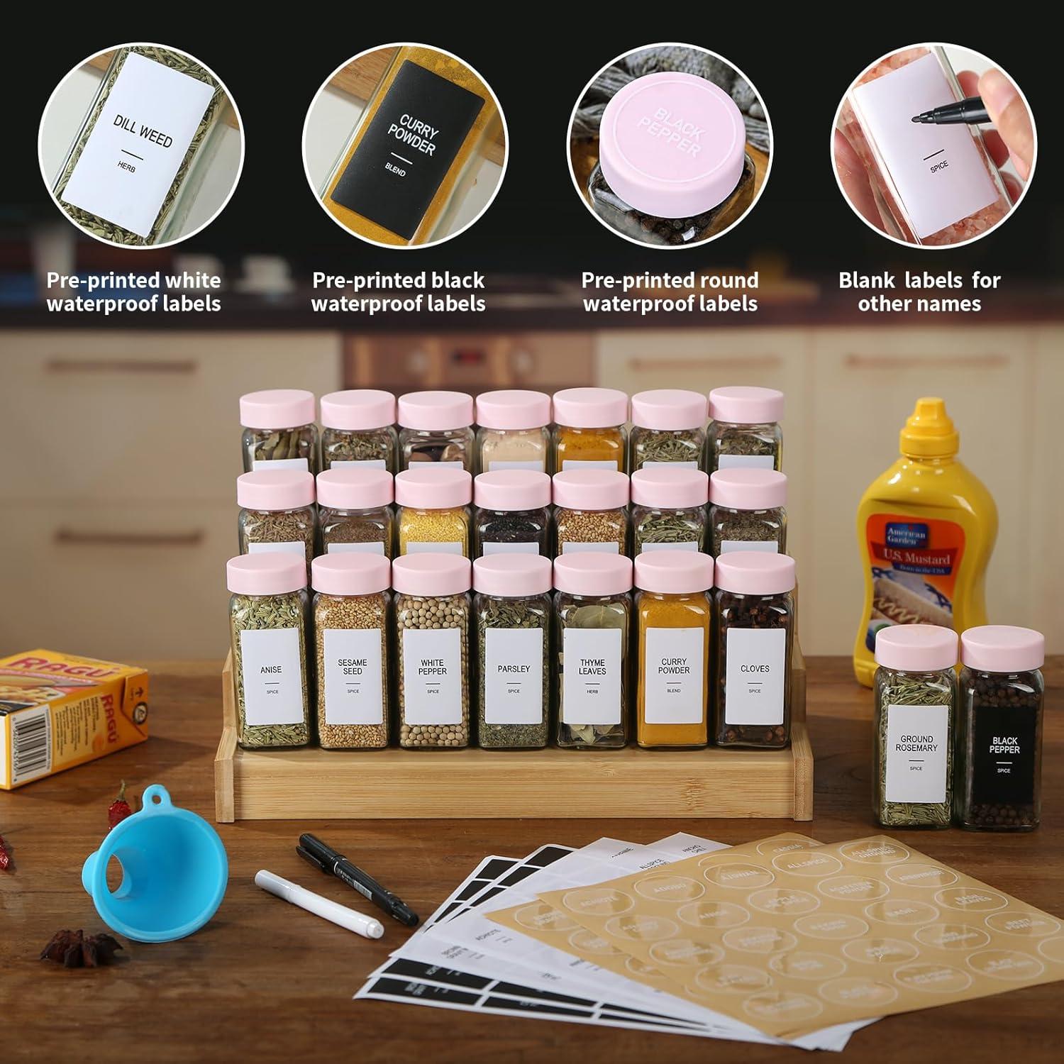 Juego de 24 Tarros de Especias de Vidrio 118ml con Etiquetas