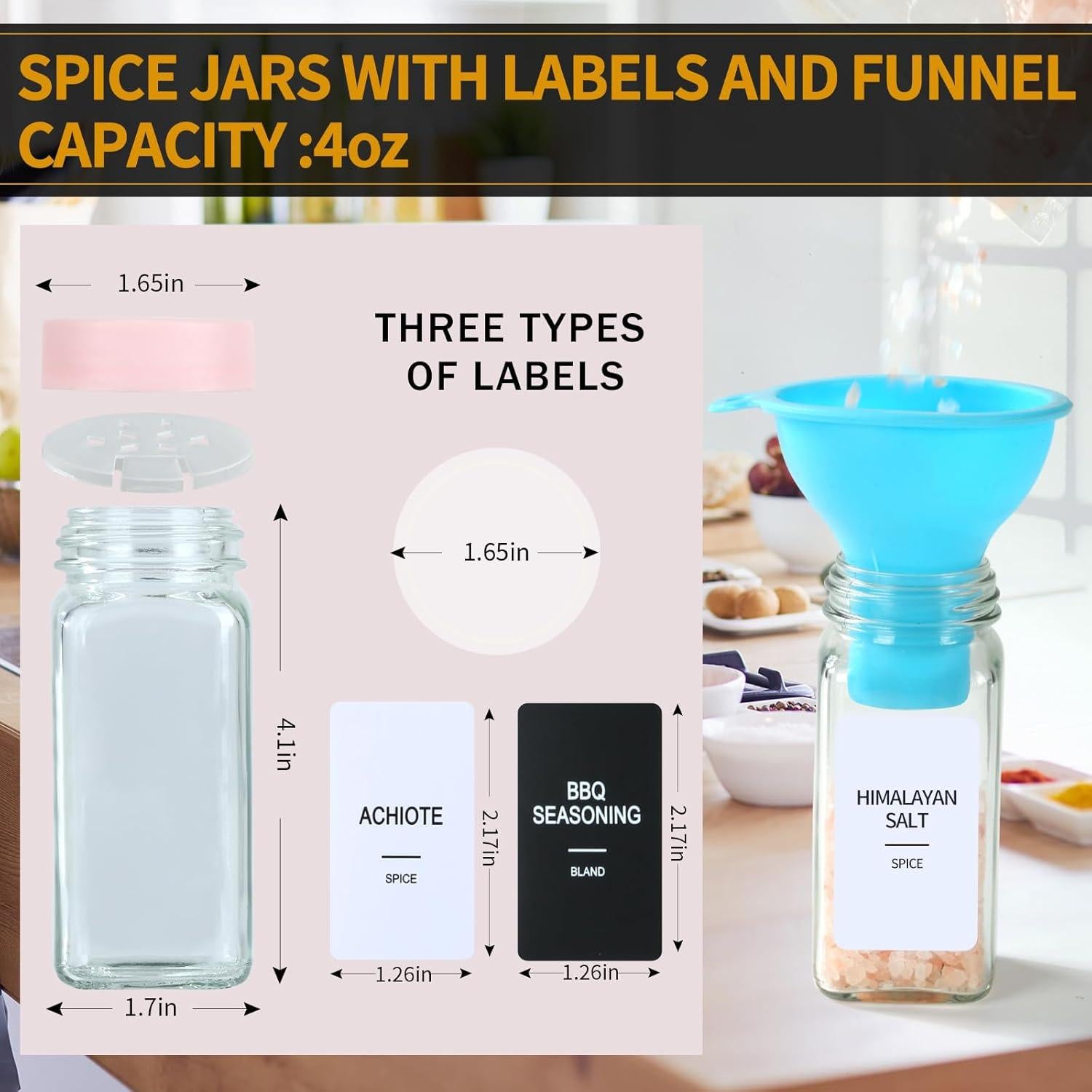 Juego de 24 Tarros de Especias de Vidrio 118ml con Etiquetas