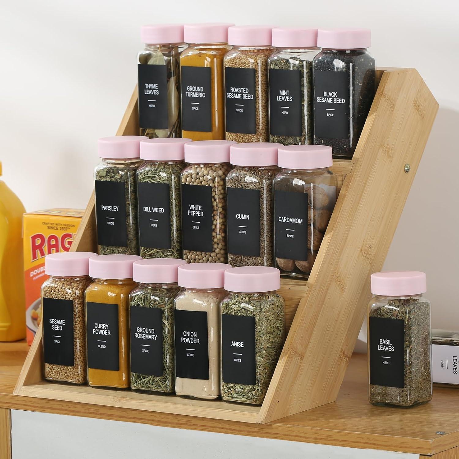 Juego de 24 Tarros de Especias de Vidrio 118ml con Etiquetas