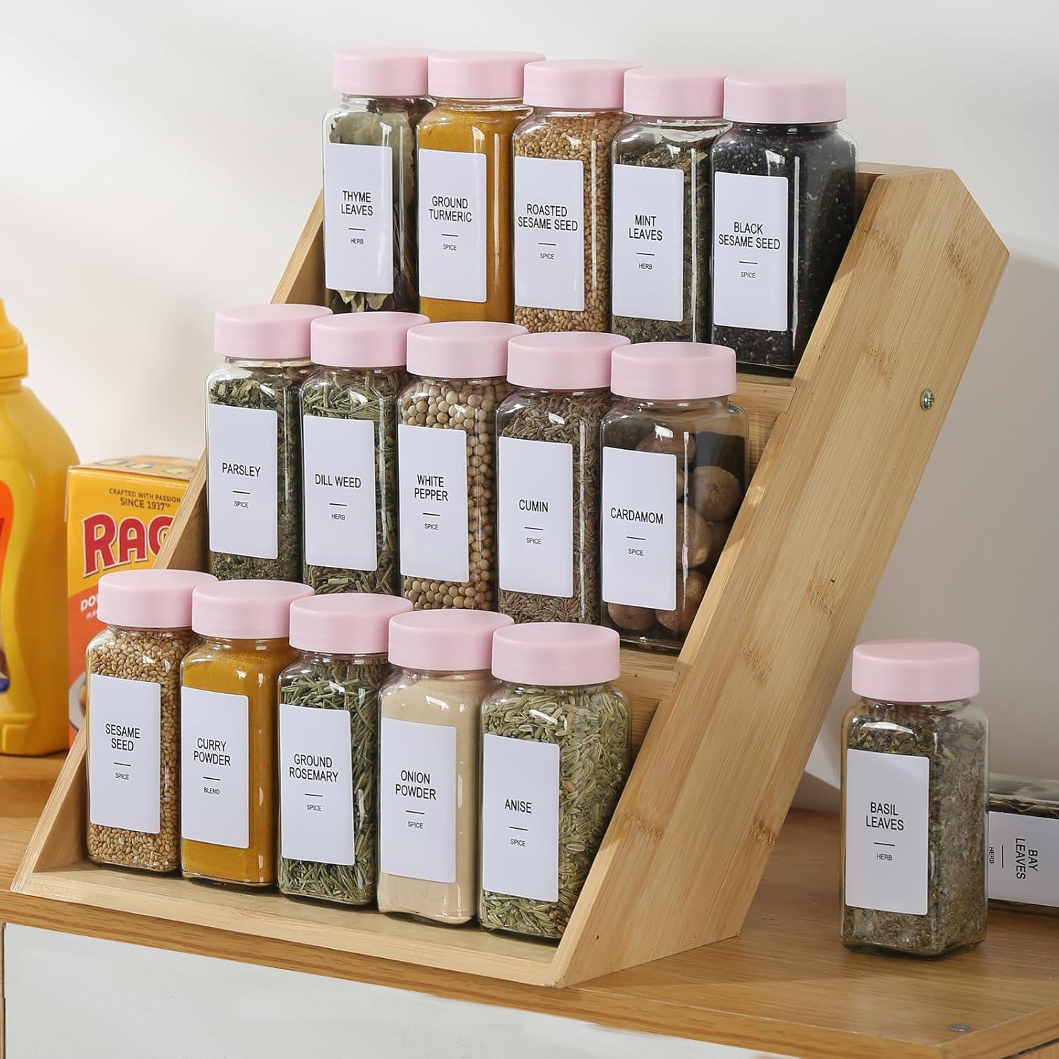 Juego de 24 Tarros de Especias de Vidrio 118ml con Etiquetas