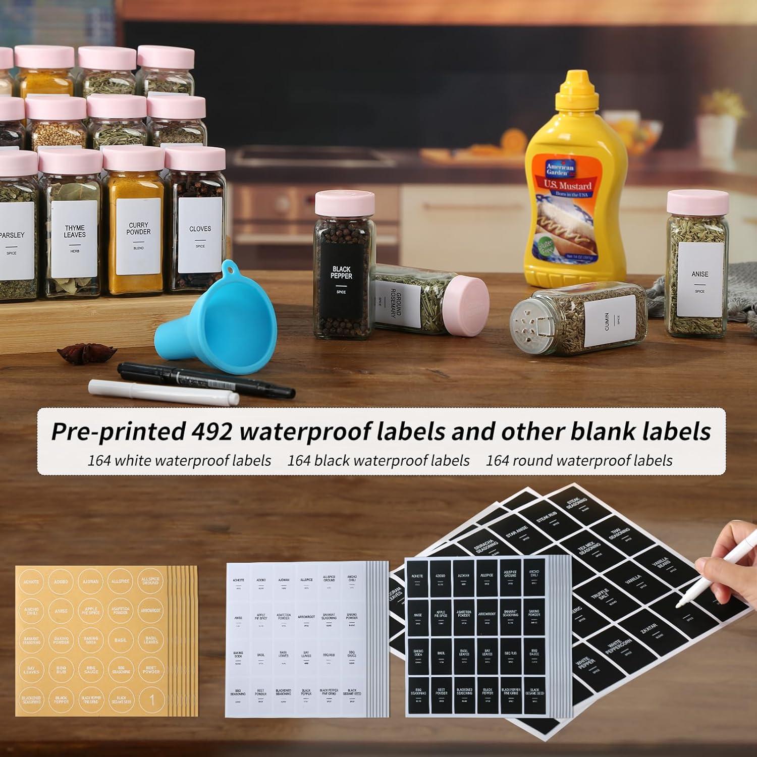 Juego de 24 Tarros de Especias de Vidrio 118ml con Etiquetas