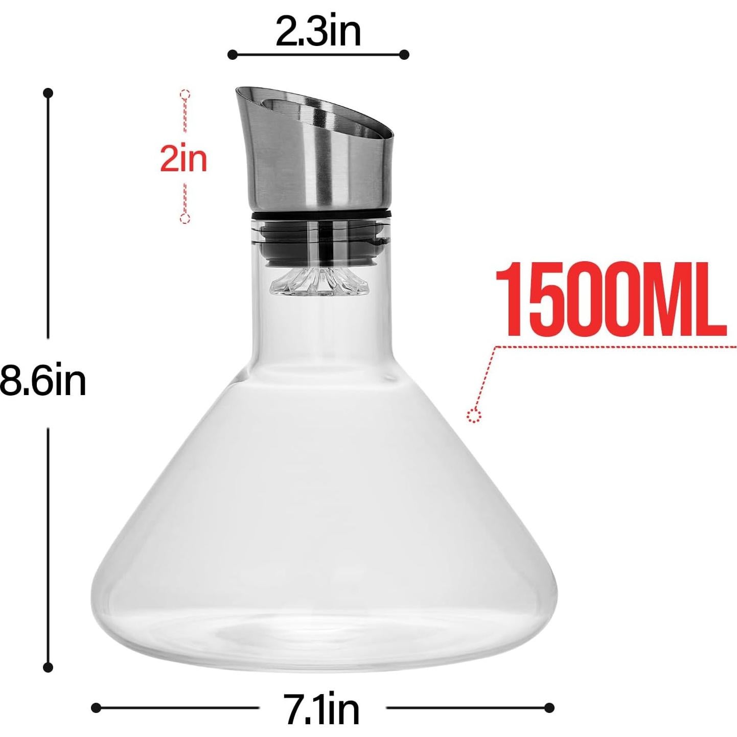 Decantador de Vino Drincarier 1500ml con Aerador y Filtro