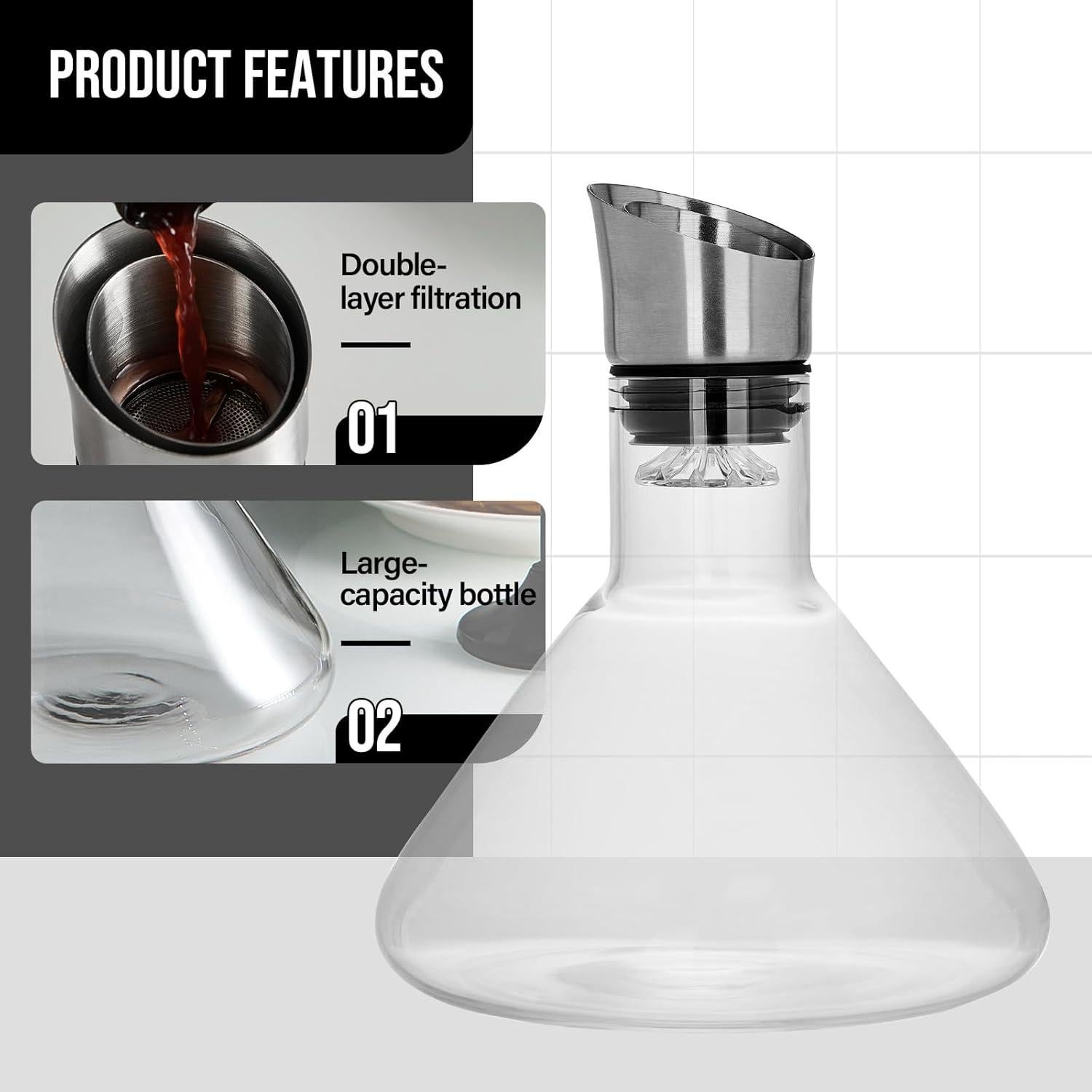 Decantador de Vino Drincarier 1500ml con Aerador y Filtro