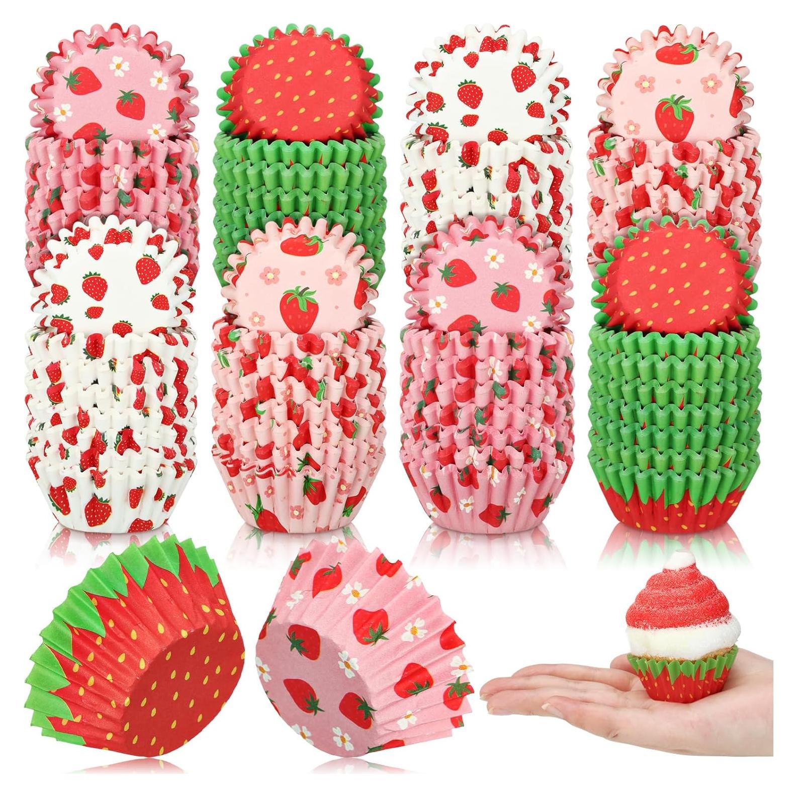 Jetec 800 Pcs Cupcake Liners Cupcake Wrappers Grease Proof Blue Muffin Liners Disposable Cupcake Papers Baking Cups for Baking Weddings Party (Strawberry, 1.38 x 0.79 inch)