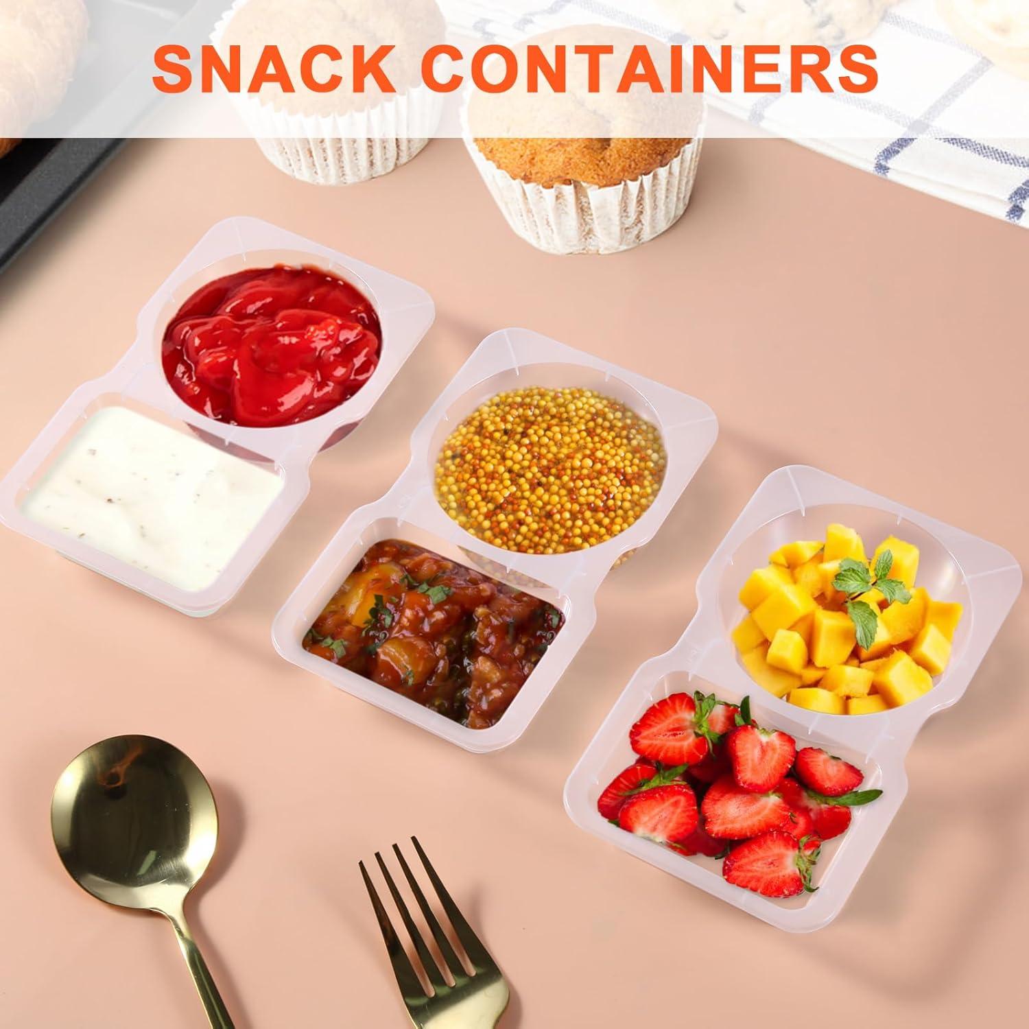 20 Contenedores de Snack Reutilizables VTM con Tapa y 2 Compartimentos