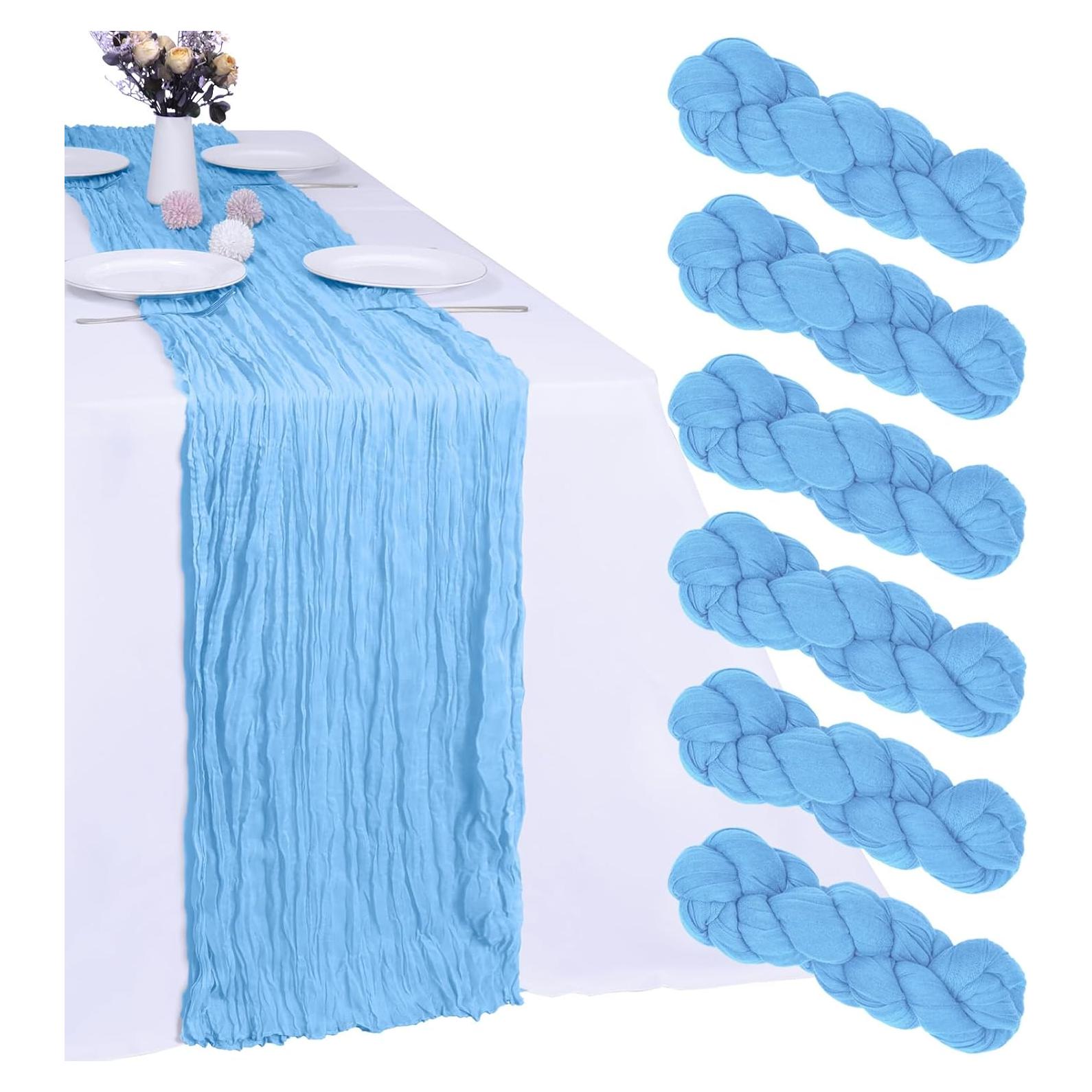 Paquete de 6 Caminos de Mesa de Gasa Azul Bebé 90x300 cm