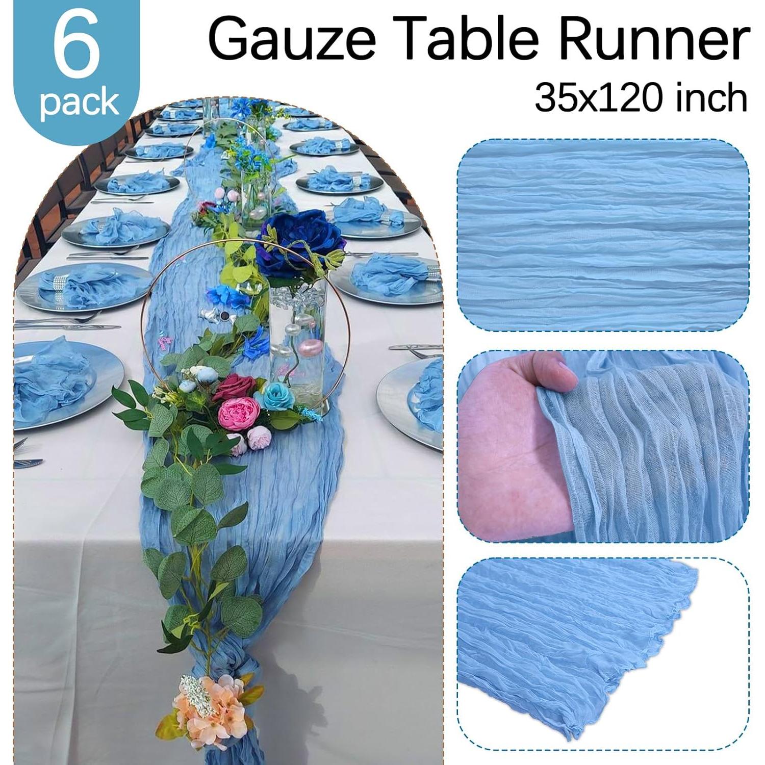 Paquete de 6 Caminos de Mesa de Gasa Azul Bebé 90x300 cm