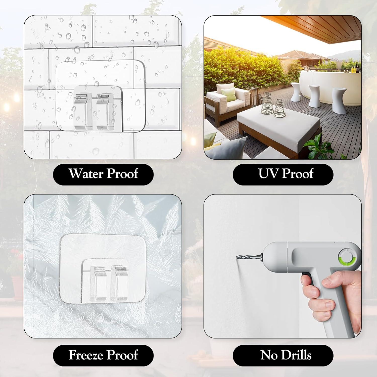 Ganchos para Luces de Cuerda Moonateen - 20 Clips Adhesivos Transparentes