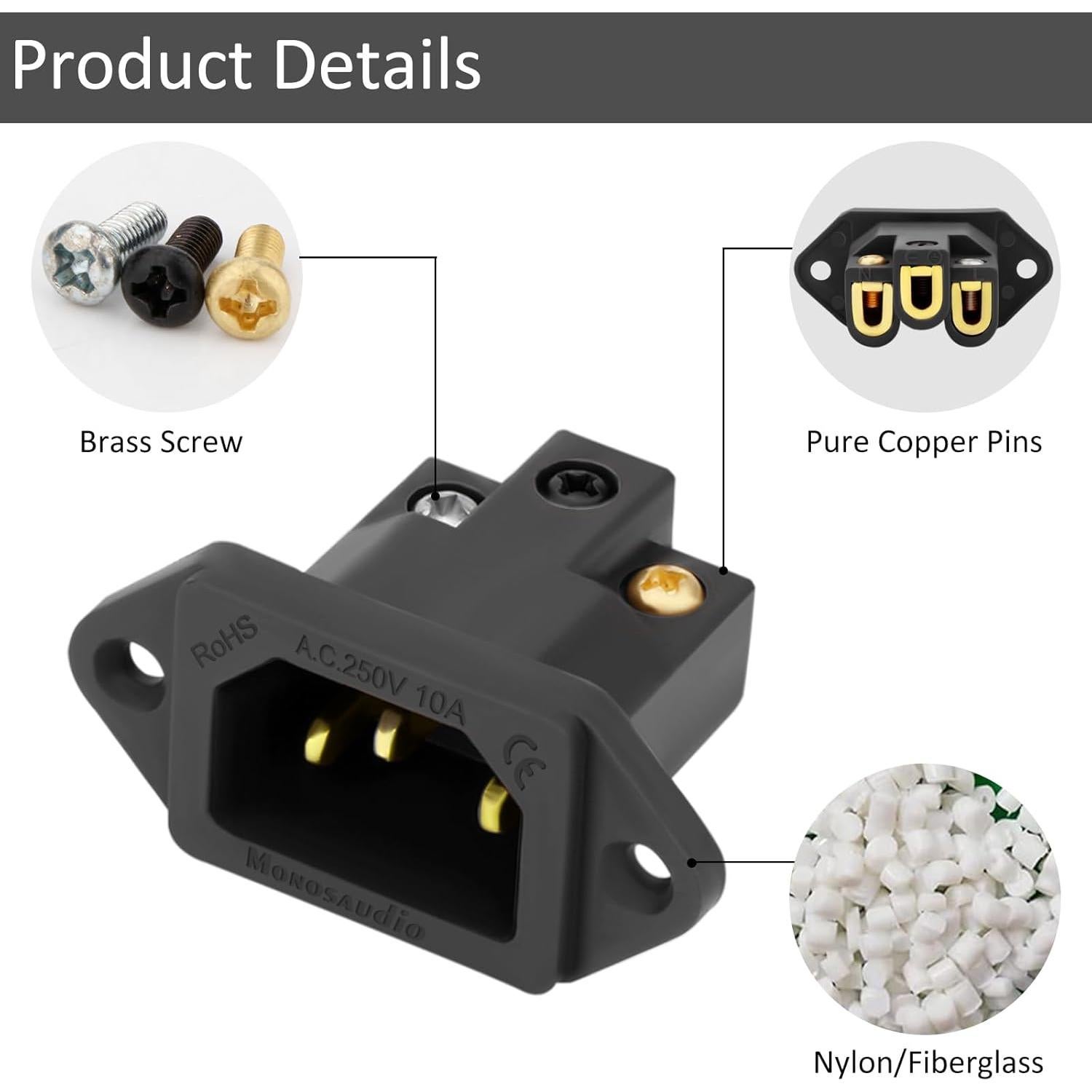 Enchufe de Alimentación AC Monosaudio IEC C14 250V 10A Negro