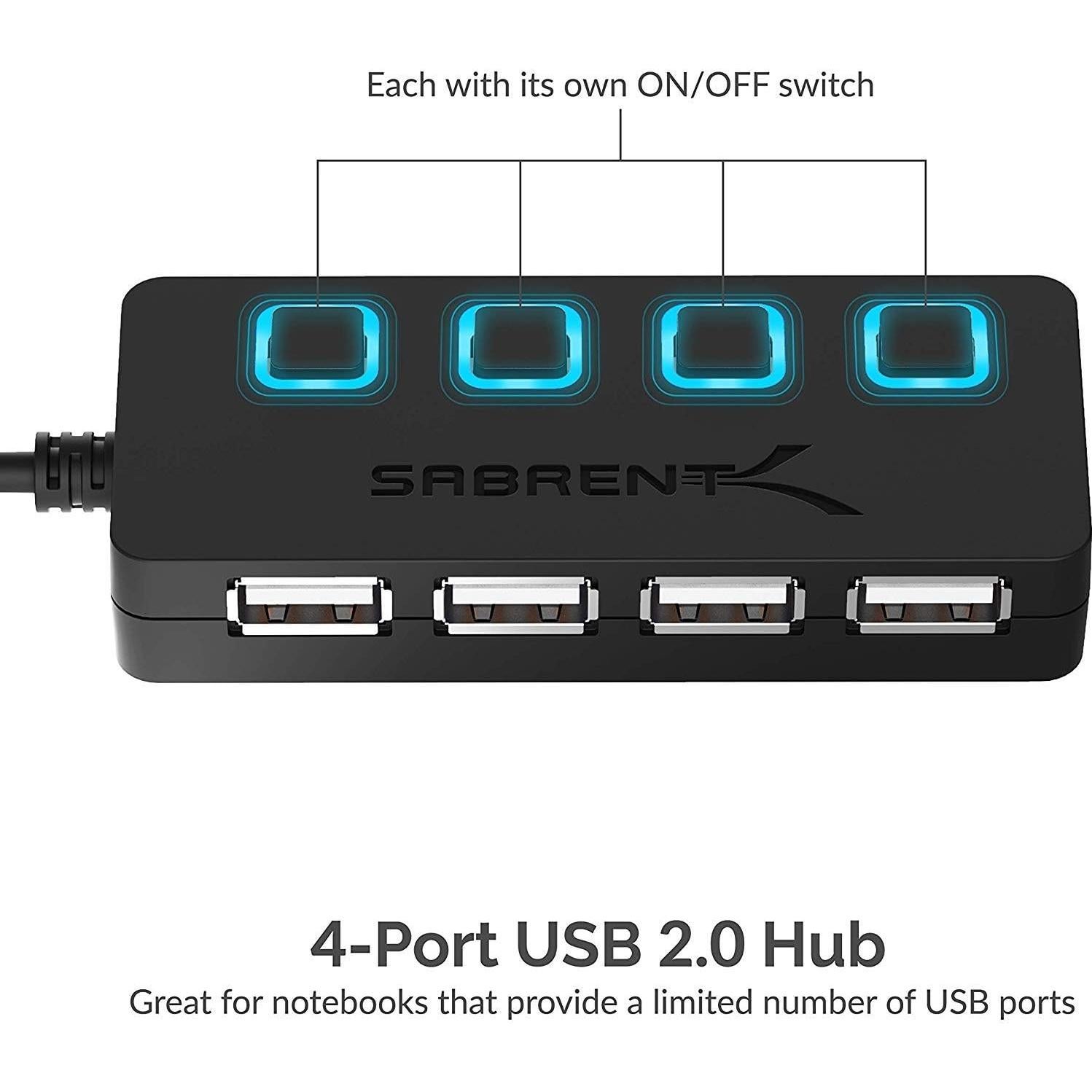 Hub USB 2.0 Sabrent 4 Puertos con Interruptores LED