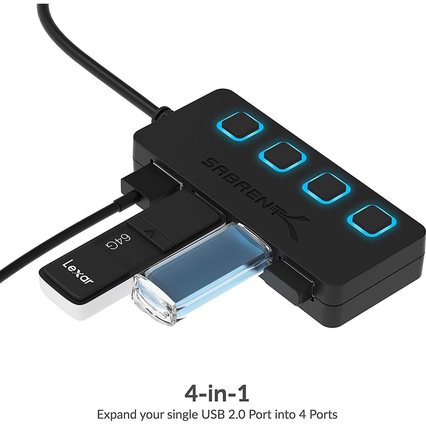 Hub USB 2.0 Sabrent 4 Puertos con Interruptores LED