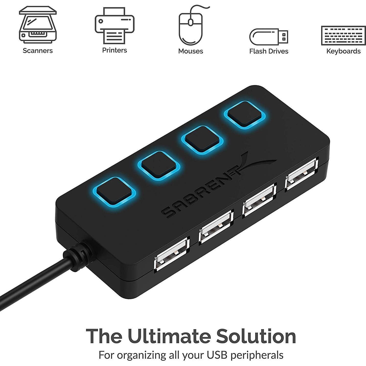 Hub USB 2.0 Sabrent 4 Puertos con Interruptores LED