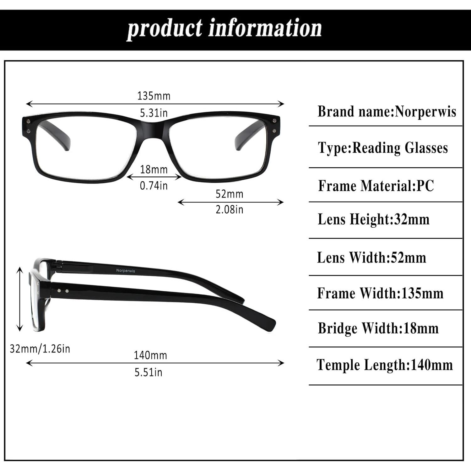 Gafas de lectura NORPERWIS 5 pares 4.0x colores mixtos