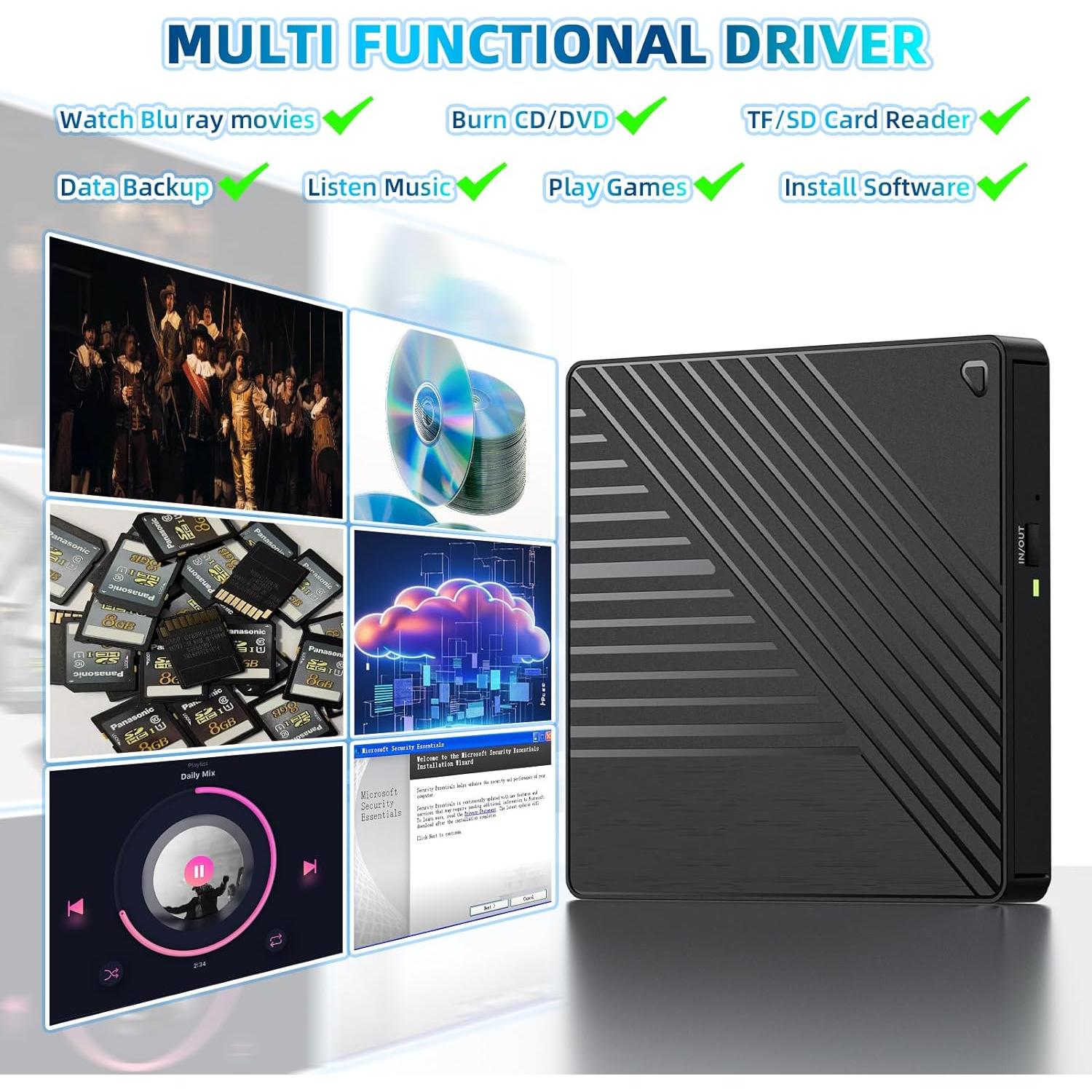 Unidad Blu-ray Externa LLMHHKYK 5-en-1 USB 3.0 y USB-C