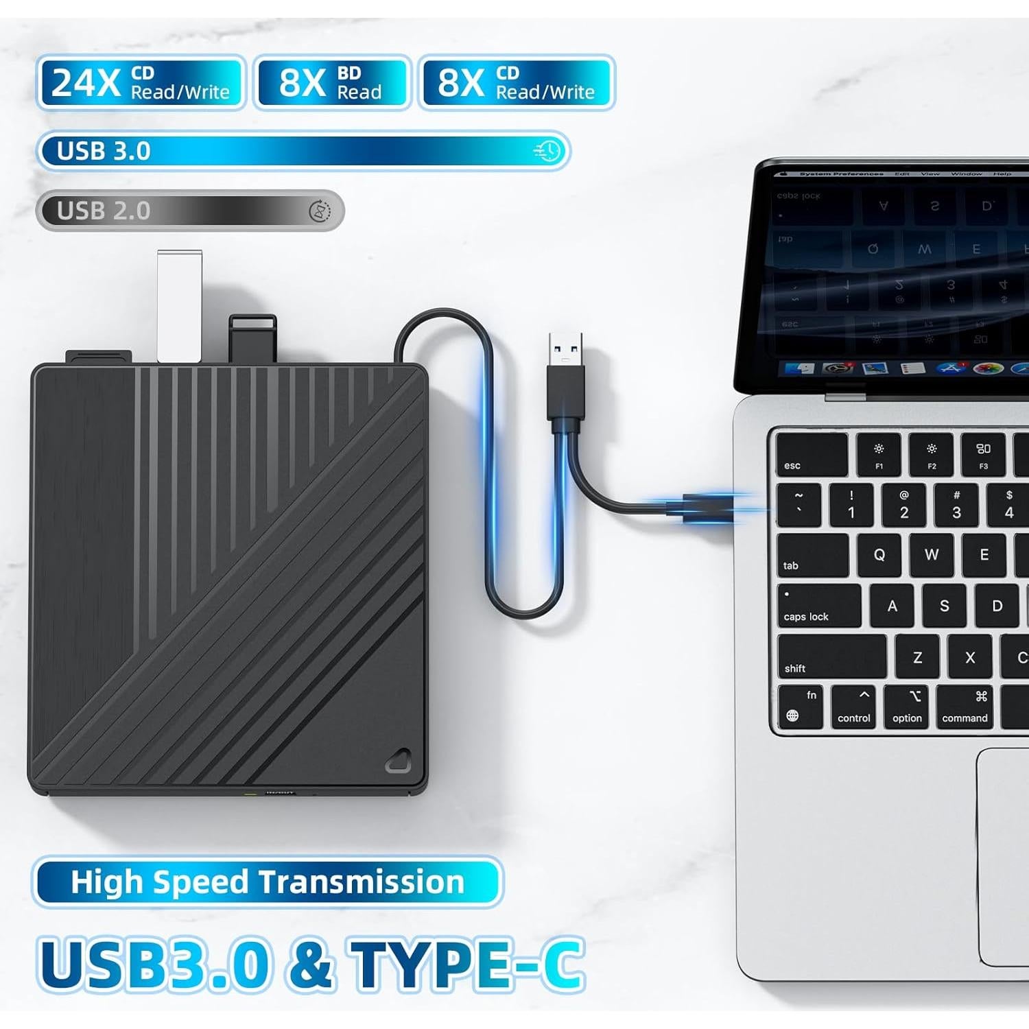 Unidad Blu-ray Externa LLMHHKYK 5-en-1 USB 3.0 y USB-C