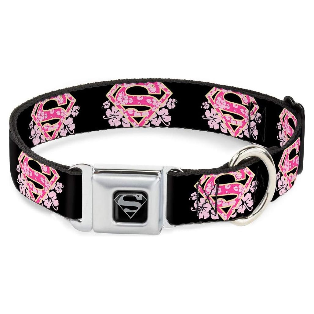 Collar de Perro Buckle-Down Hibisco Negro/Rosa 2.5cm 23-38cm