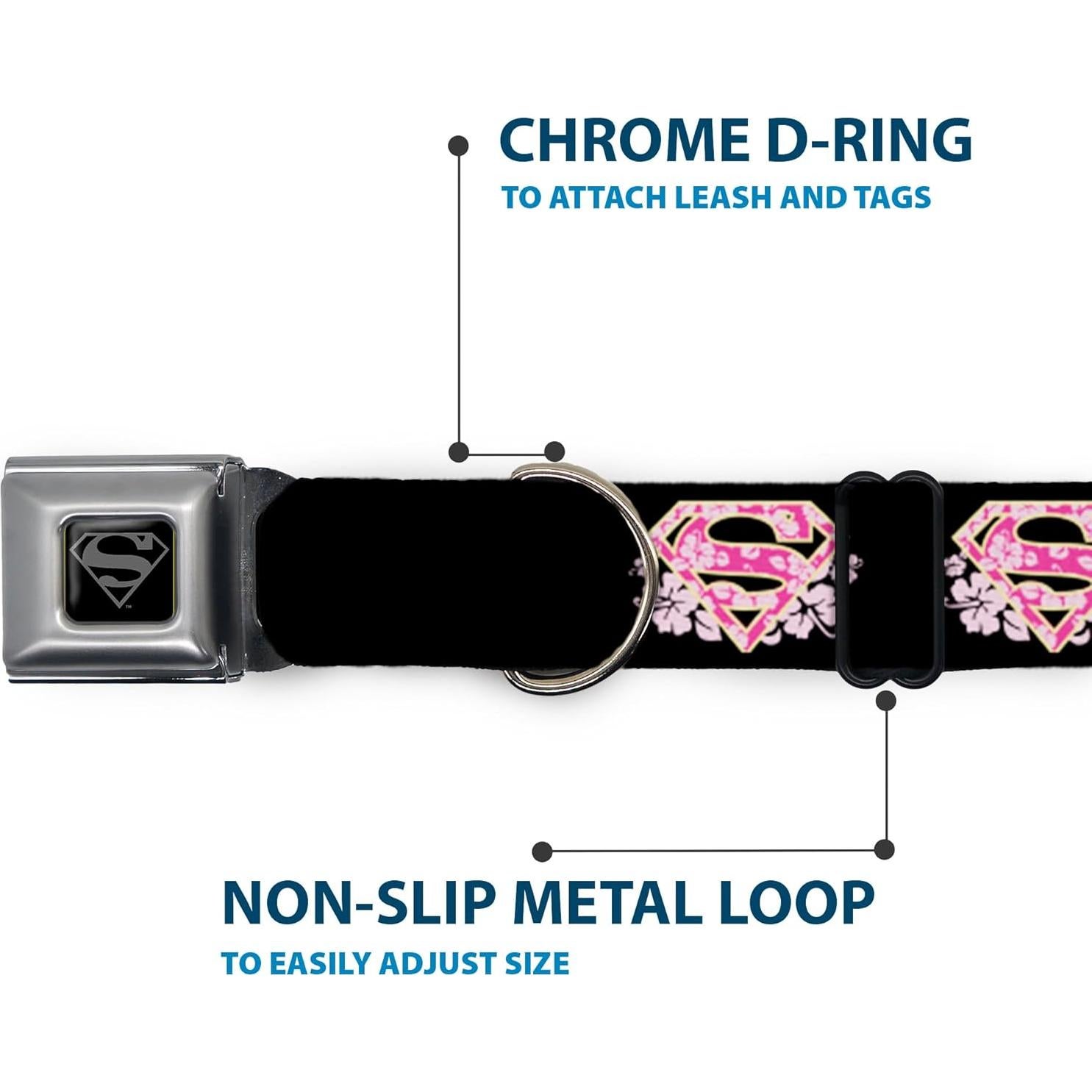 Collar de Perro Buckle-Down Hibisco Negro/Rosa 2.5cm 23-38cm