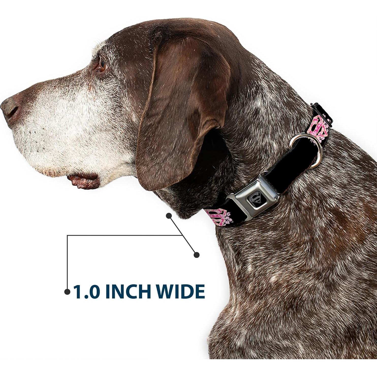 Collar de Perro Buckle-Down Hibisco Negro/Rosa 2.5cm 23-38cm