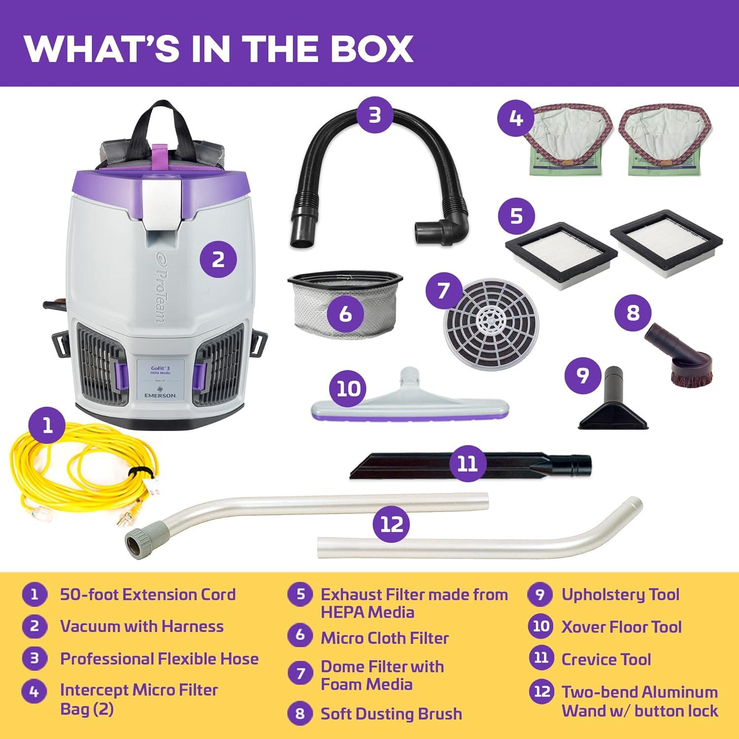 Aspiradora de Mochila ProTeam 3L con Kit de Herramientas 2 Piezas