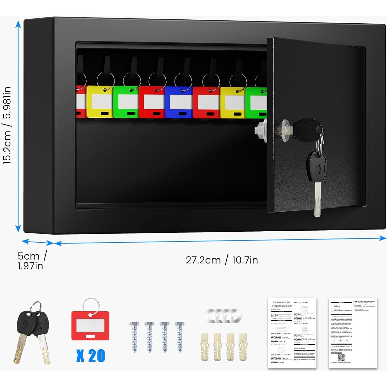 Caja de Llaves Oepmoc 20 Posiciones Montada en Pared Negra