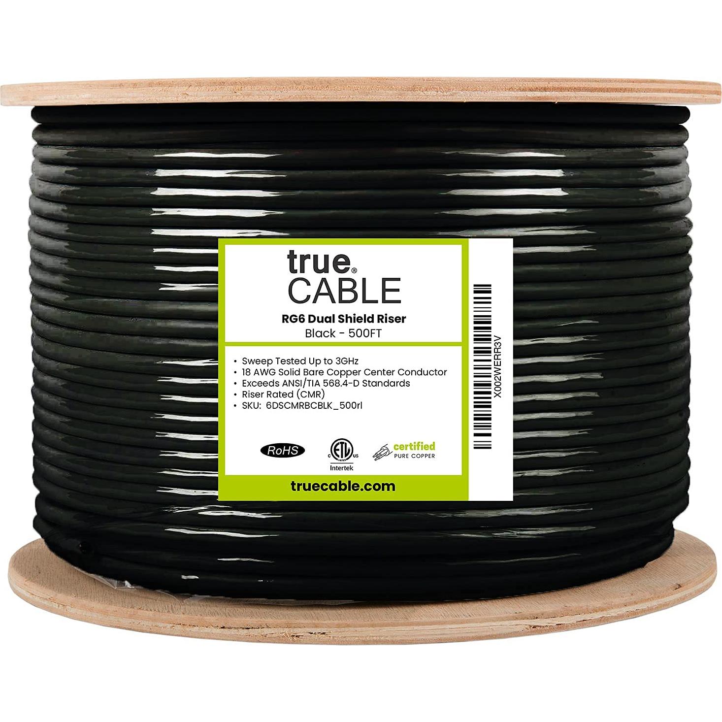 Cable Coaxial RG6 trueCABLE 500 pies Doble Blindaje Negro