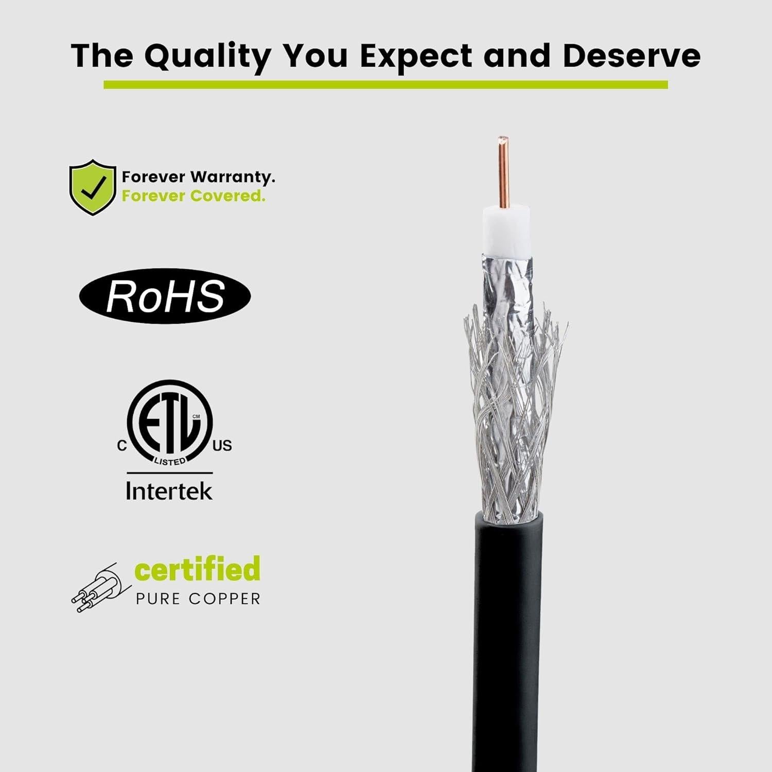 Cable Coaxial RG6 trueCABLE 500 pies Doble Blindaje Negro