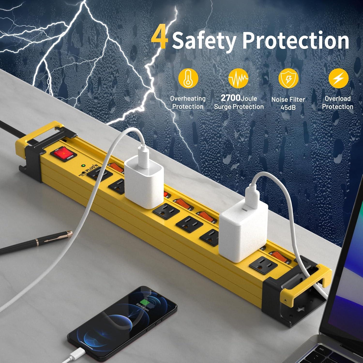 Regleta de 8 Salidas Plug'n con Protección 2700J y Cable 1.83m