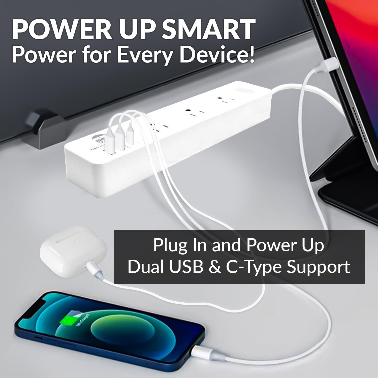 Regleta WBM SMART 1.8m 10A con 2 USB y 1 Tipo C