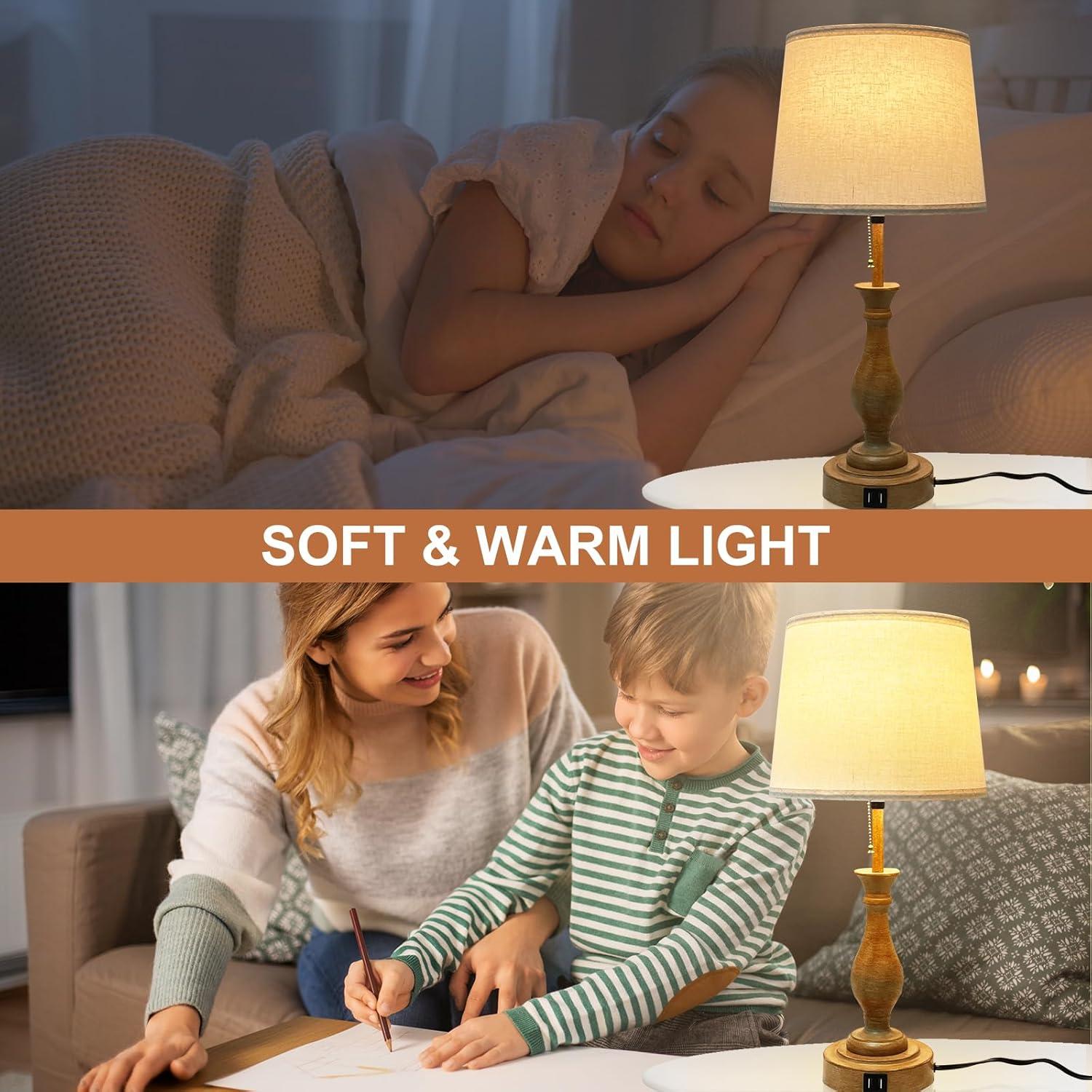 Lámpara de Mesa Estilo Granja LALISU Regulable 3-Vías con USB