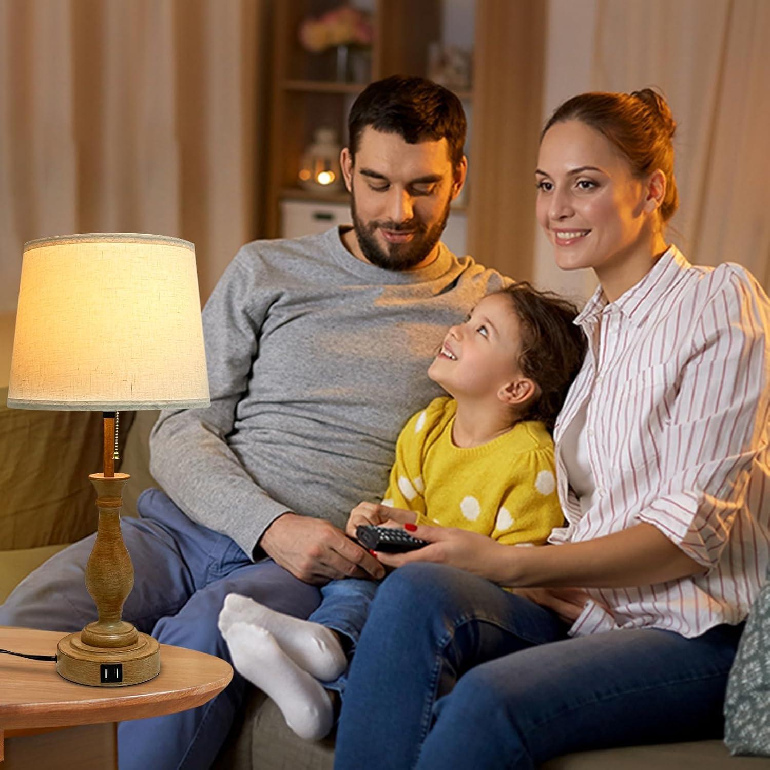 Lámpara de Mesa Estilo Granja LALISU Regulable 3-Vías con USB