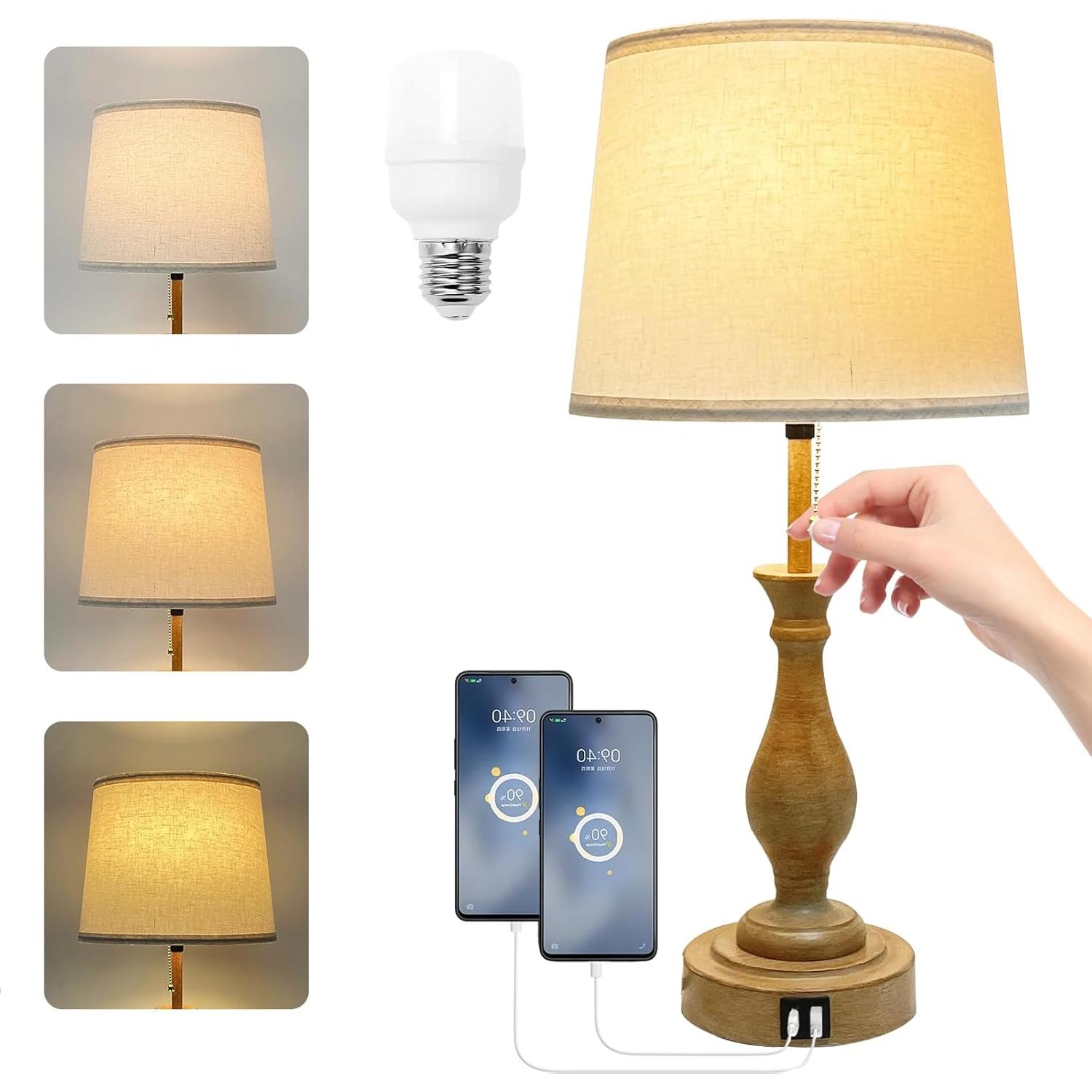 Lámpara de Mesa Estilo Granja LALISU Regulable 3-Vías con USB