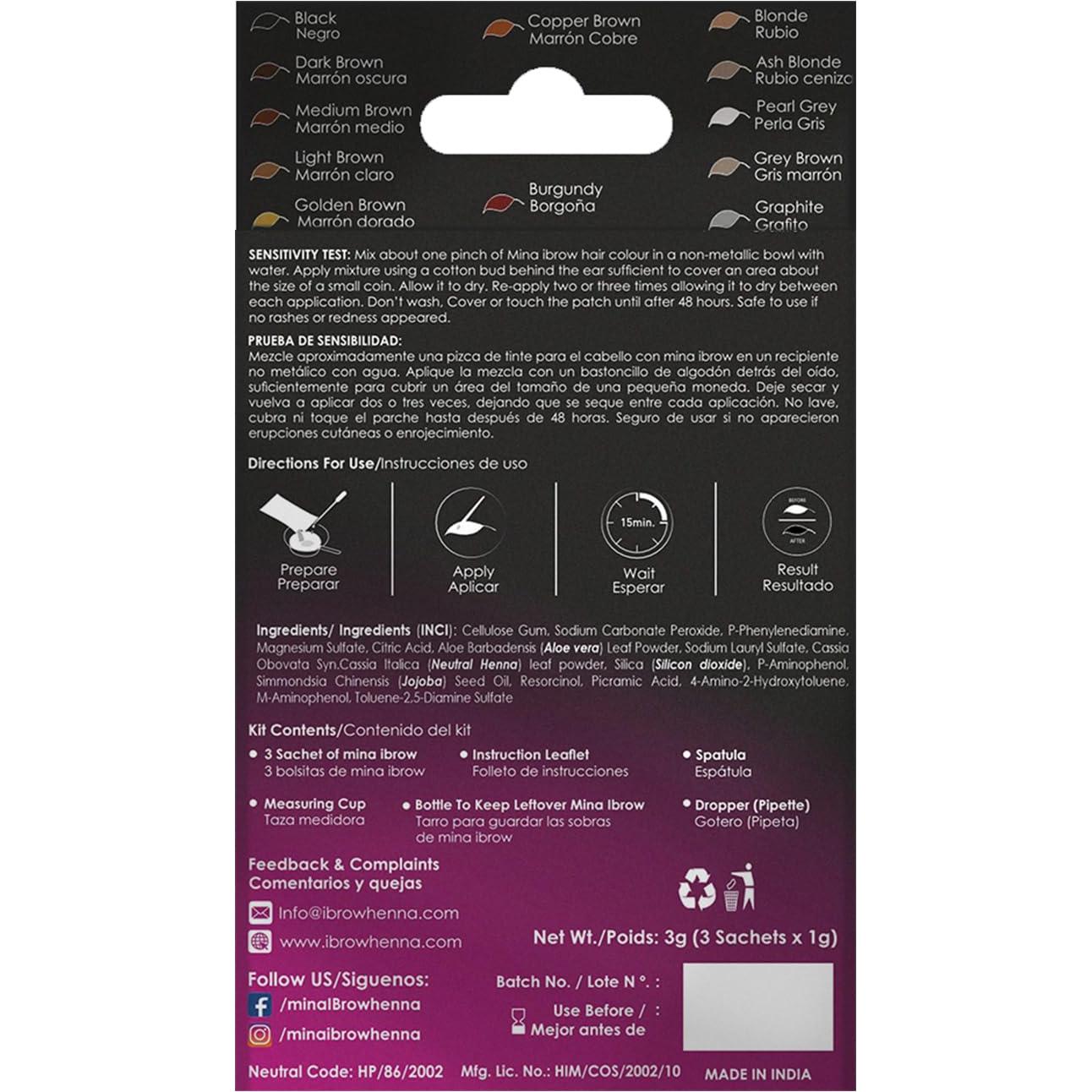 Tinte para Cejas Mina Ibrow Henna Negro - A Prueba de Agua
