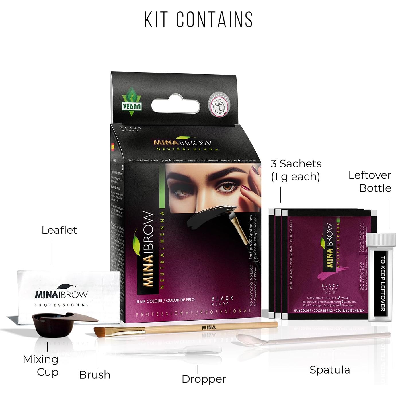 Tinte para Cejas Mina Ibrow Henna Negro - A Prueba de Agua