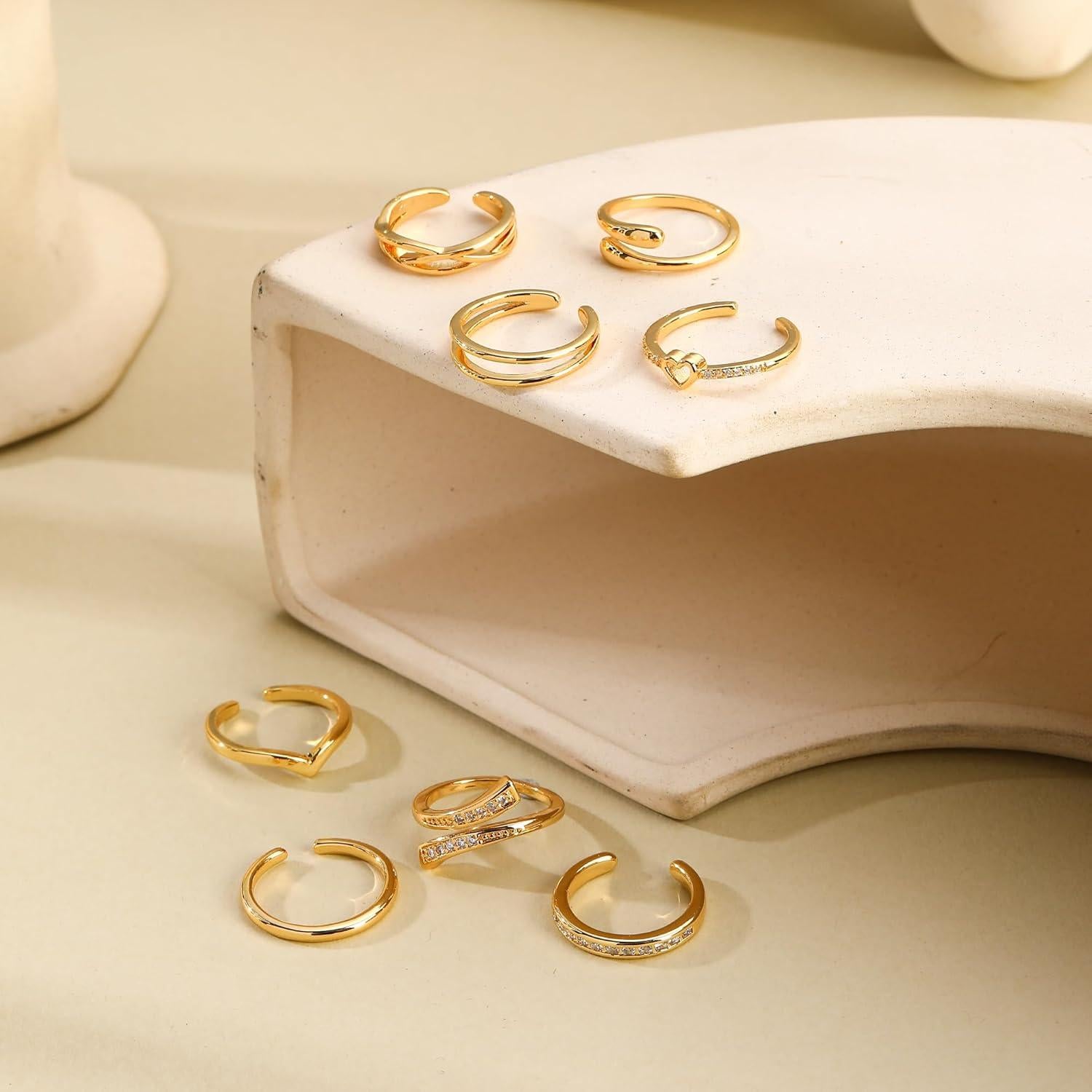 8 Anillos Ajustables para Dedos de los Pies Mujeres Oro 14K