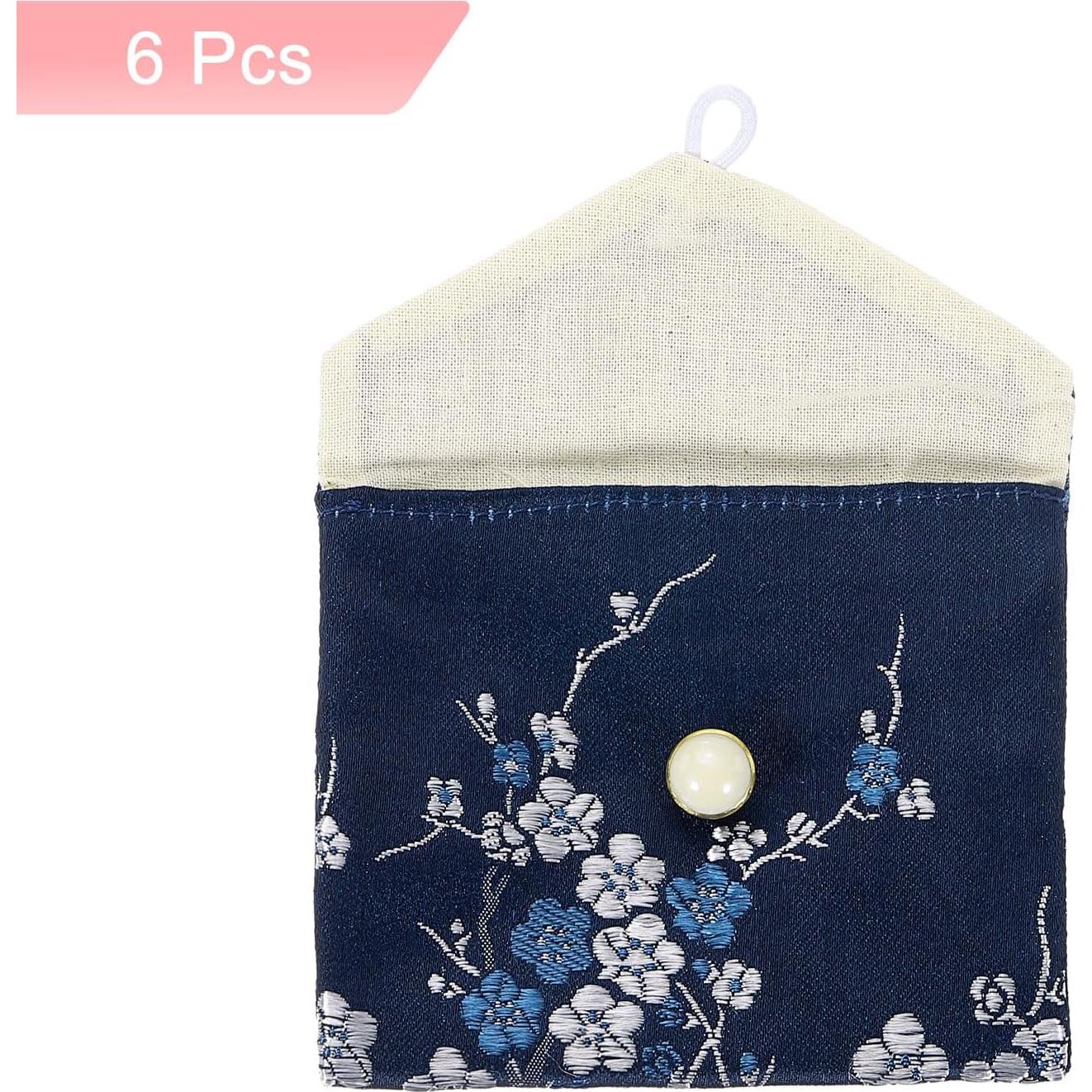 6 Bolsas de Joyería de Seda Estilo Chino uxcell - Azul Oscuro