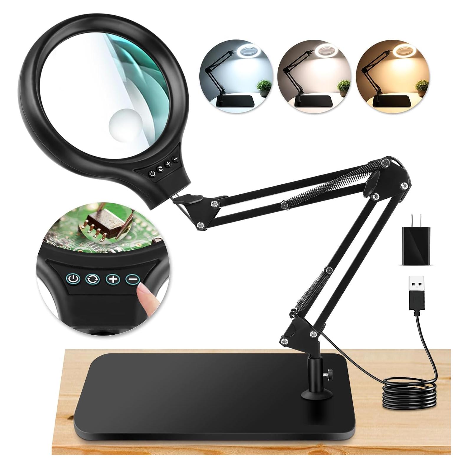 Lupa LED de Mesa NZQXJXZ 10X 30X con Soporte y Luz Regulable