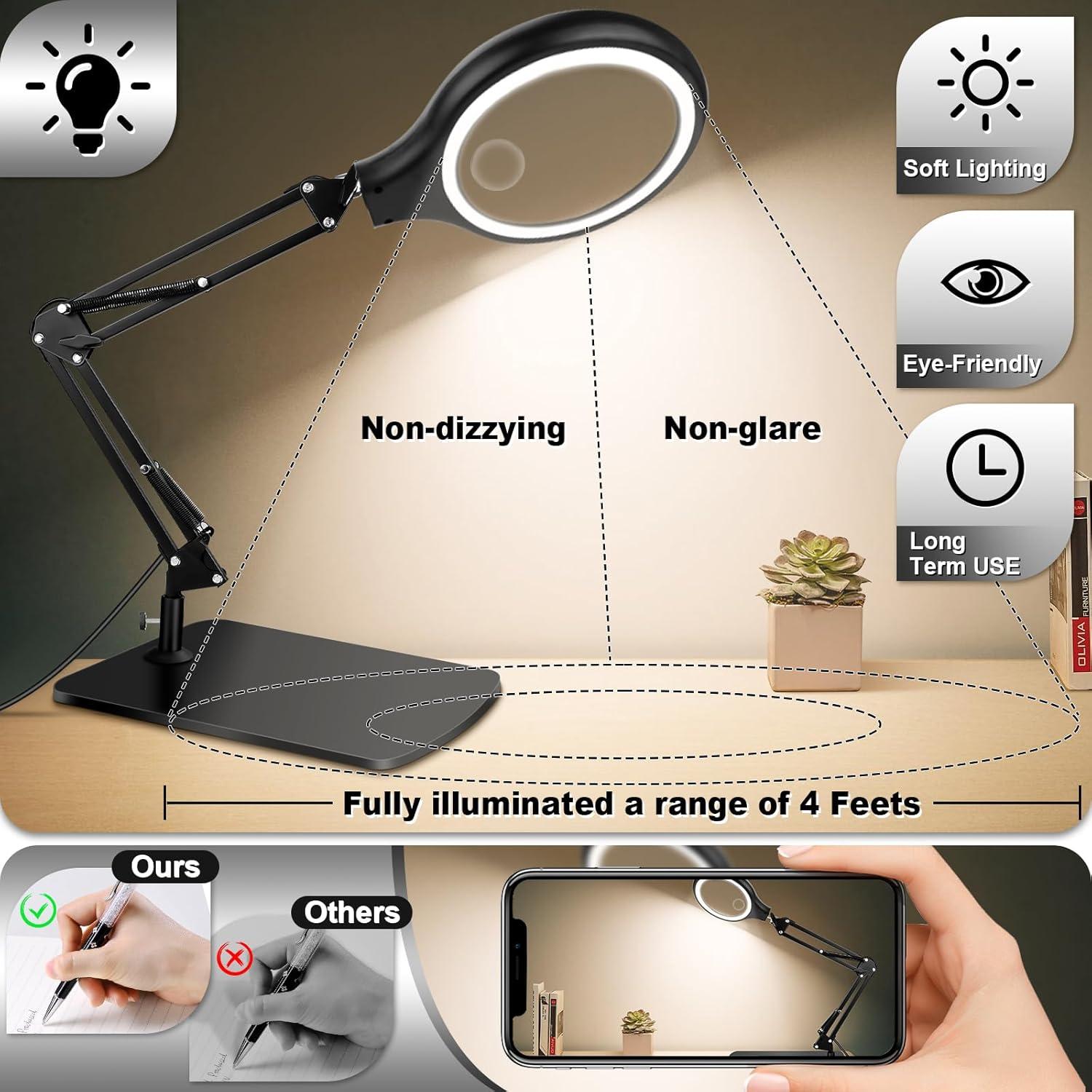 Lupa LED de Mesa NZQXJXZ 10X 30X con Soporte y Luz Regulable