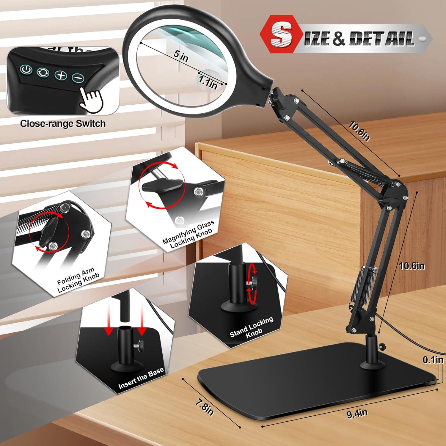 Lupa LED de Mesa NZQXJXZ 10X 30X con Soporte y Luz Regulable