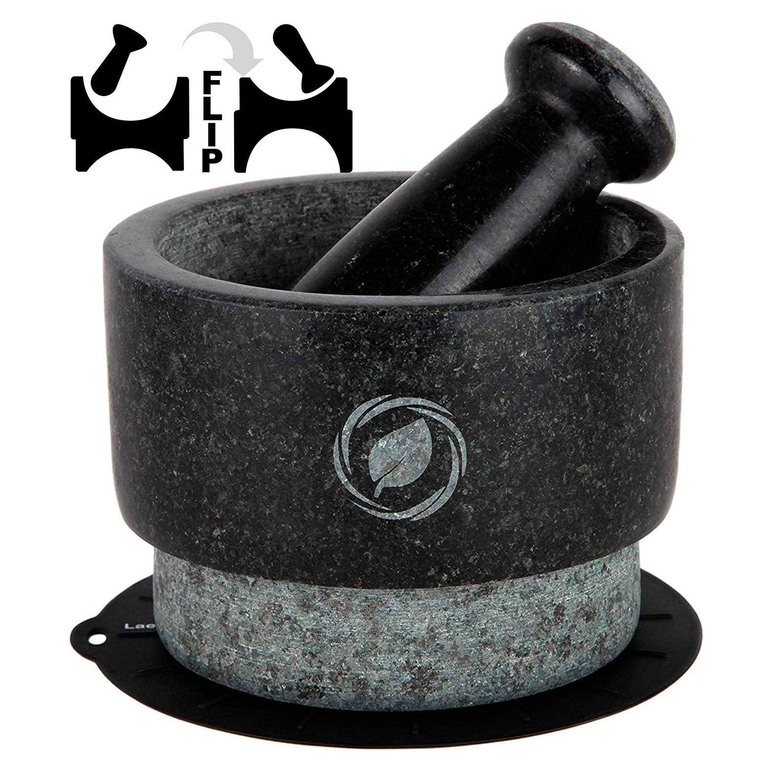 Juego de Mortero y Mano Laevo Grande de Granito Negro 2.1 Tazas