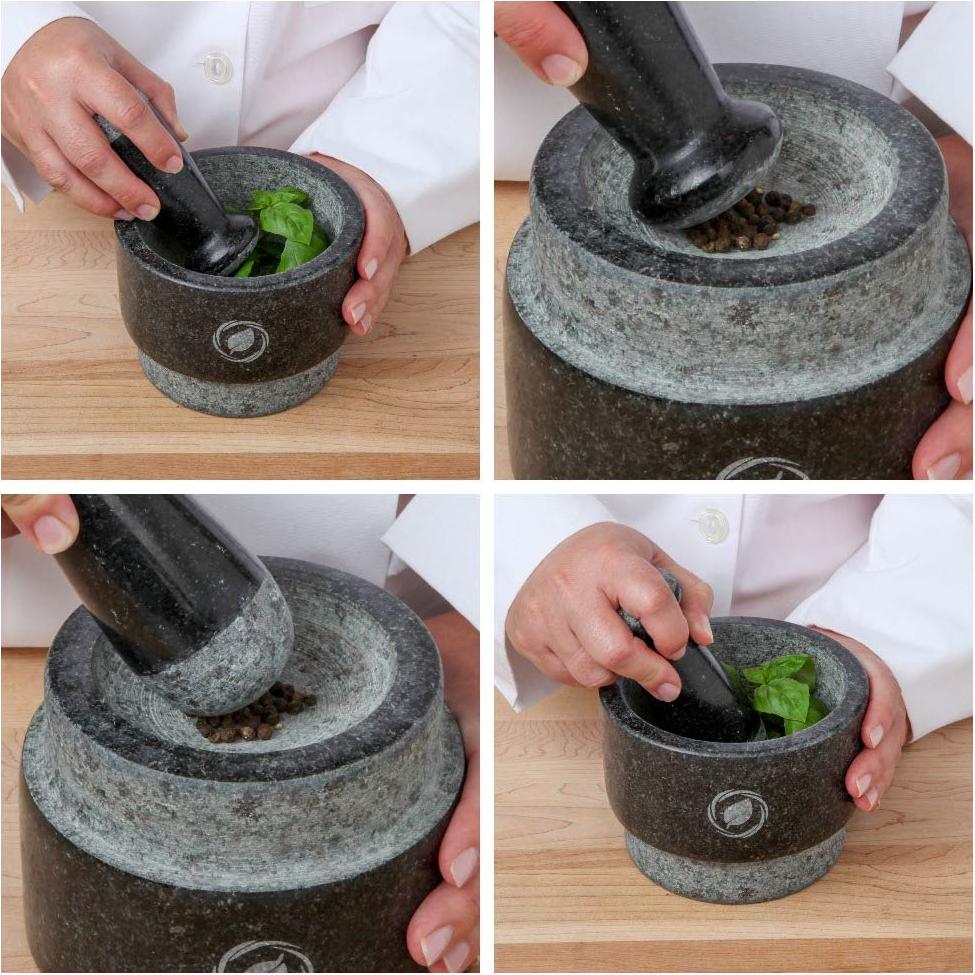 Juego de Mortero y Mano Laevo Grande de Granito Negro 2.1 Tazas