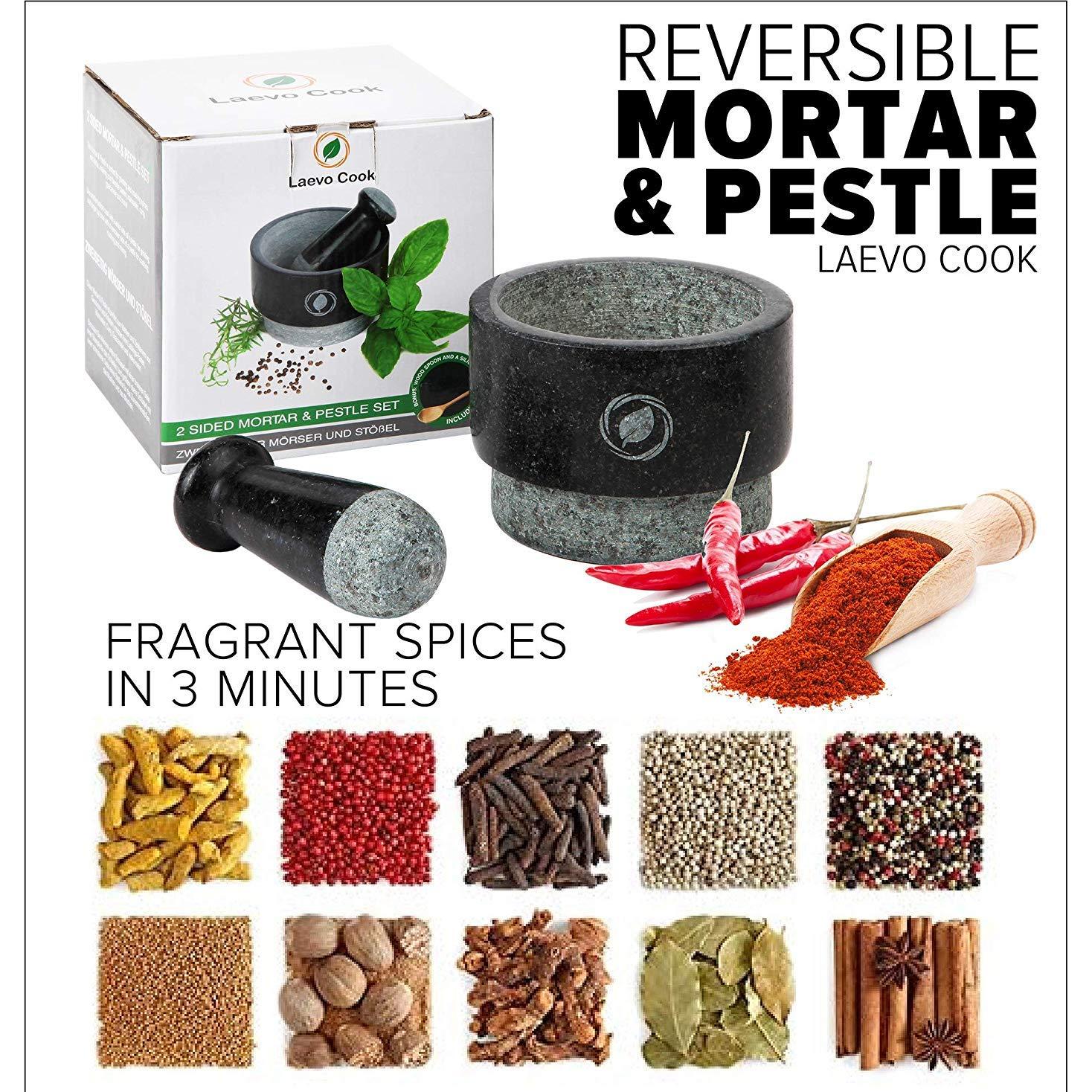 Juego de Mortero y Mano Laevo Grande de Granito Negro 2.1 Tazas