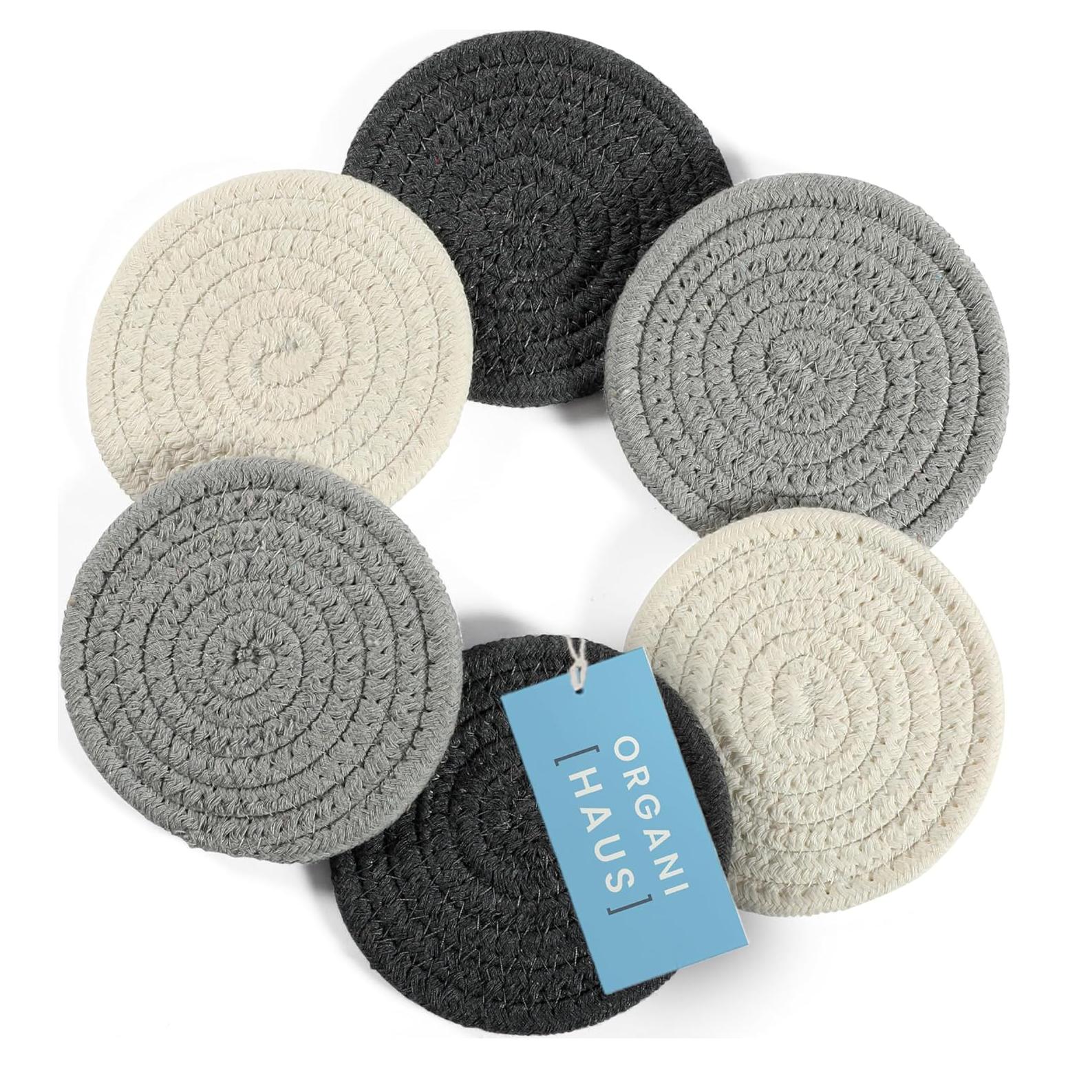 Set de 6 Posavasos Tejidos OrganiHaus Grises 10.9 cm Absorbentes