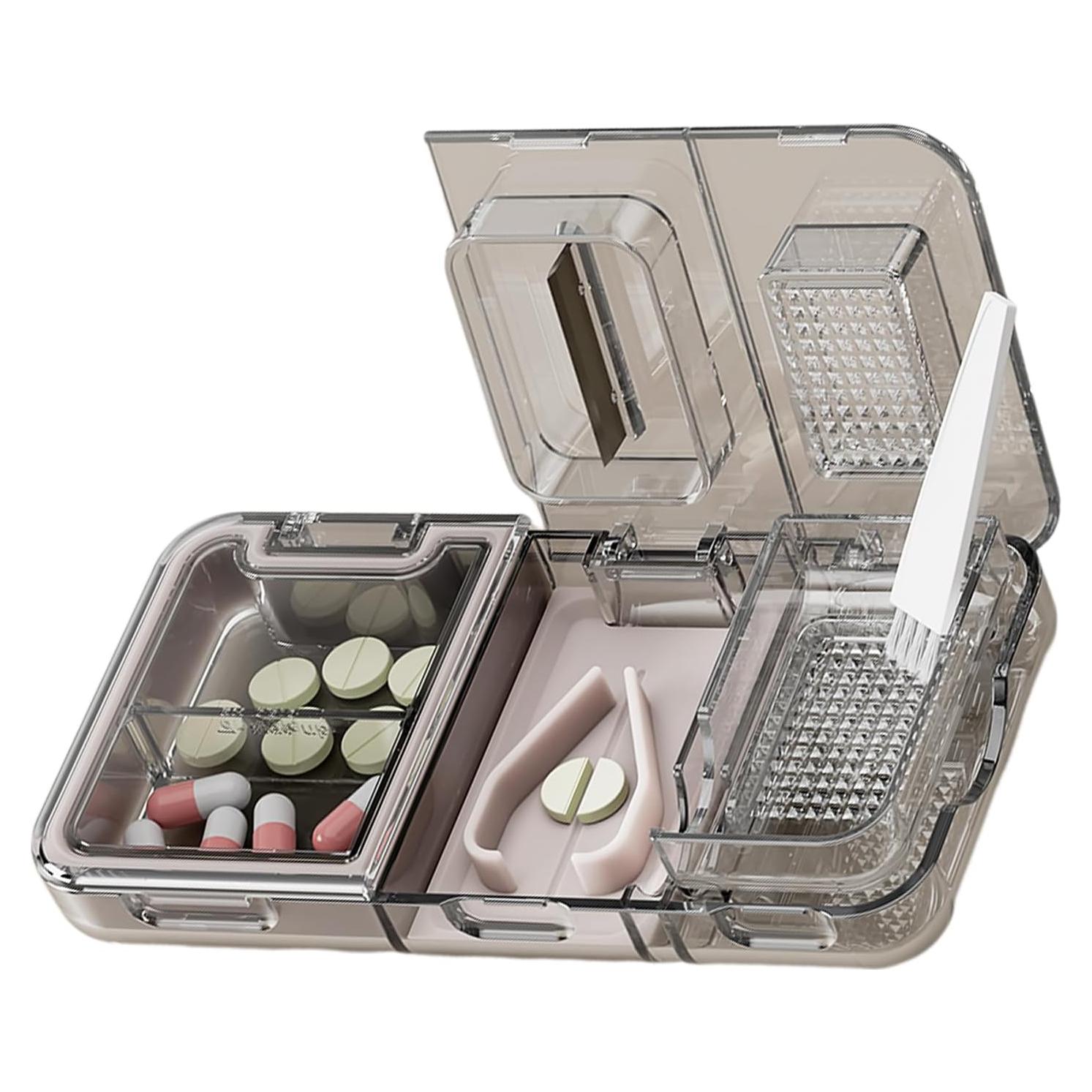 Cortador de Pastillas 3-en-1 CFMOUR Negro, Divisor y Trituradora