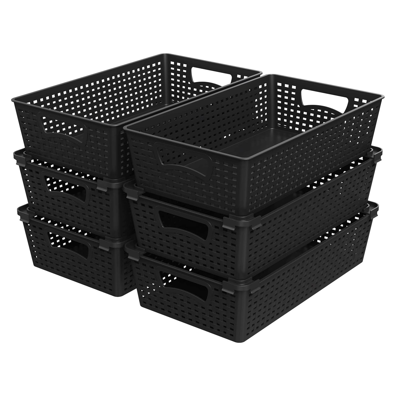 Organizador de Cestas Plásticas Apilables Simple Houseware 6 Pzas 36.8x21.6x8.9cm Negro