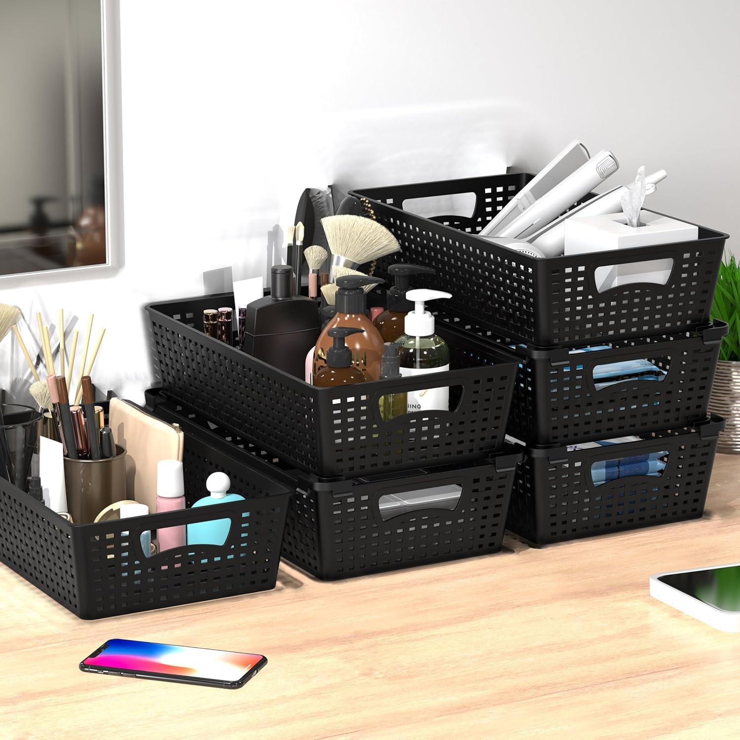 Organizador de Cestas Plásticas Apilables Simple Houseware 6 Pzas 36.8x21.6x8.9cm Negro